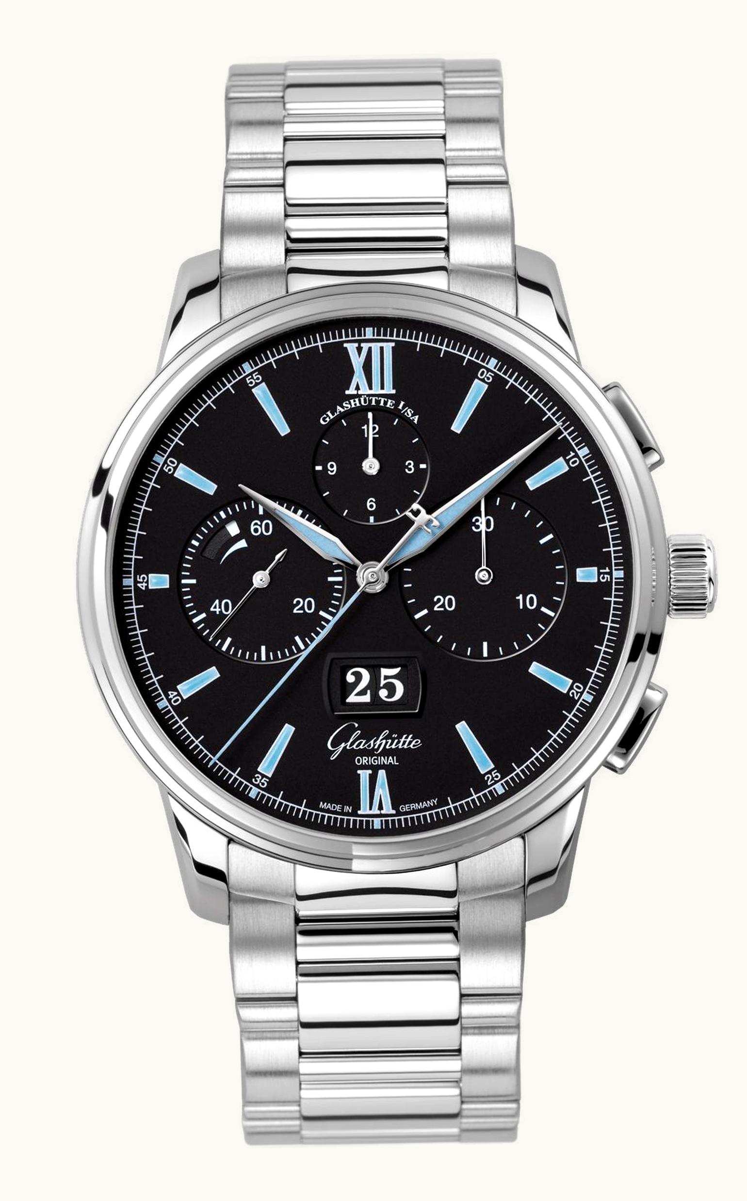 Glashütte Original Senator Chronograph Panorama Date Stainless Steel / Black / Bracelet