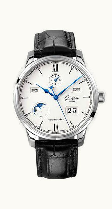 Glashütte Original Senator Excellence Perpetual Calendar Stainless Steel / Silver / Alligator / Folding