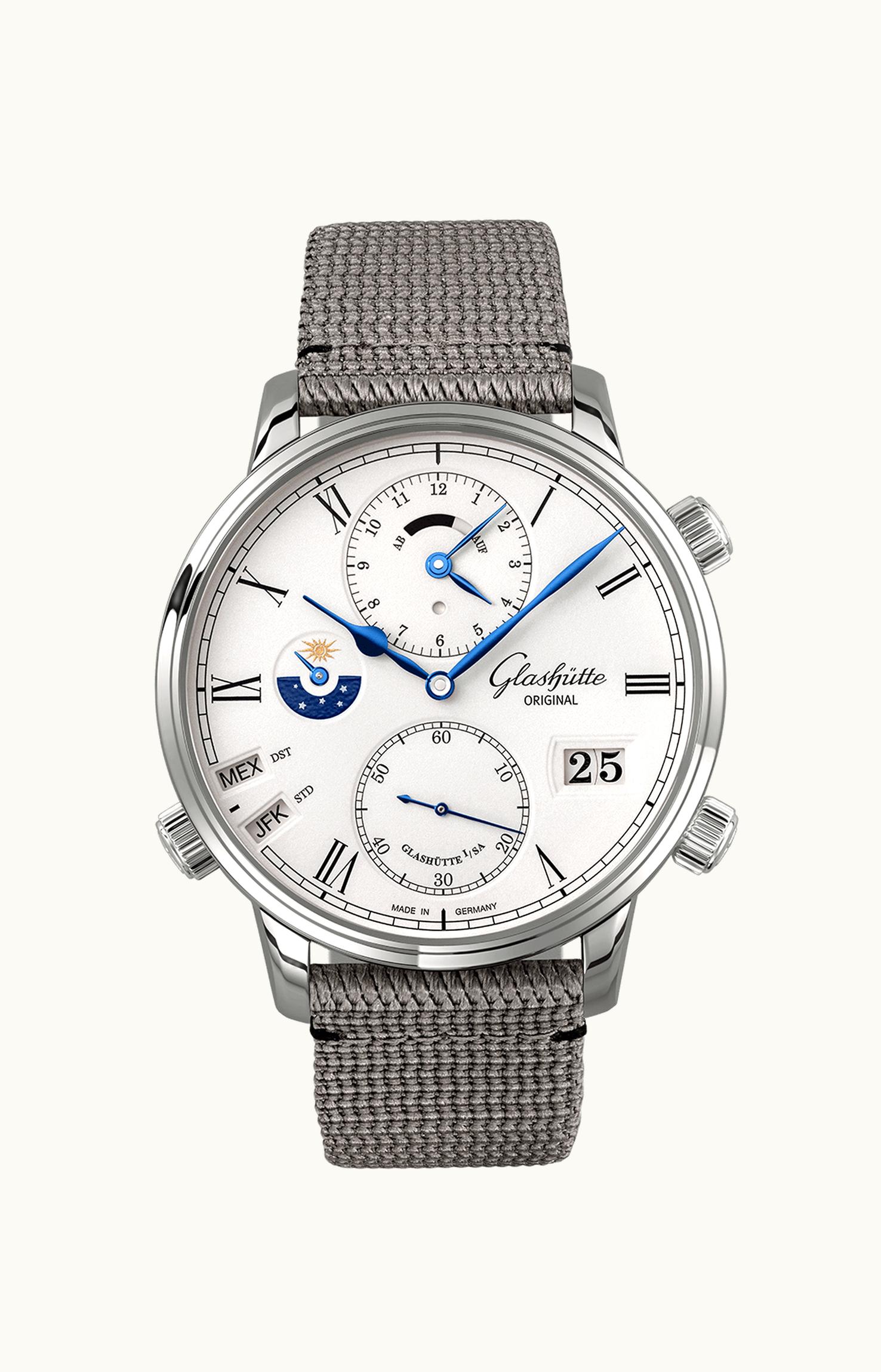 Glashütte Original Senator Cosmopolite White Gold / Silver / Alligator / Pin