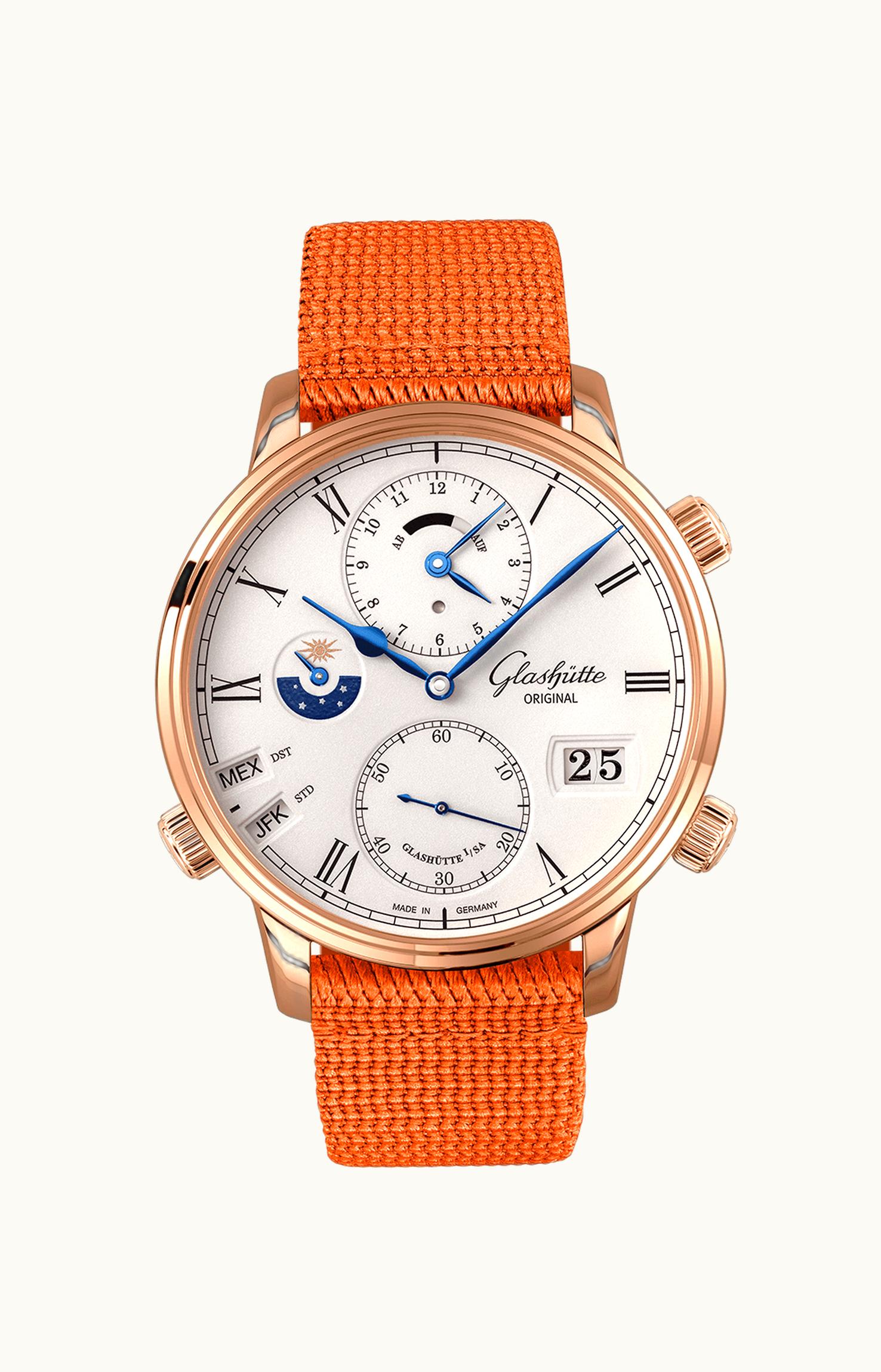 Glashütte Original Senator Cosmopolite Red Gold / Silver / Alligator / Folding