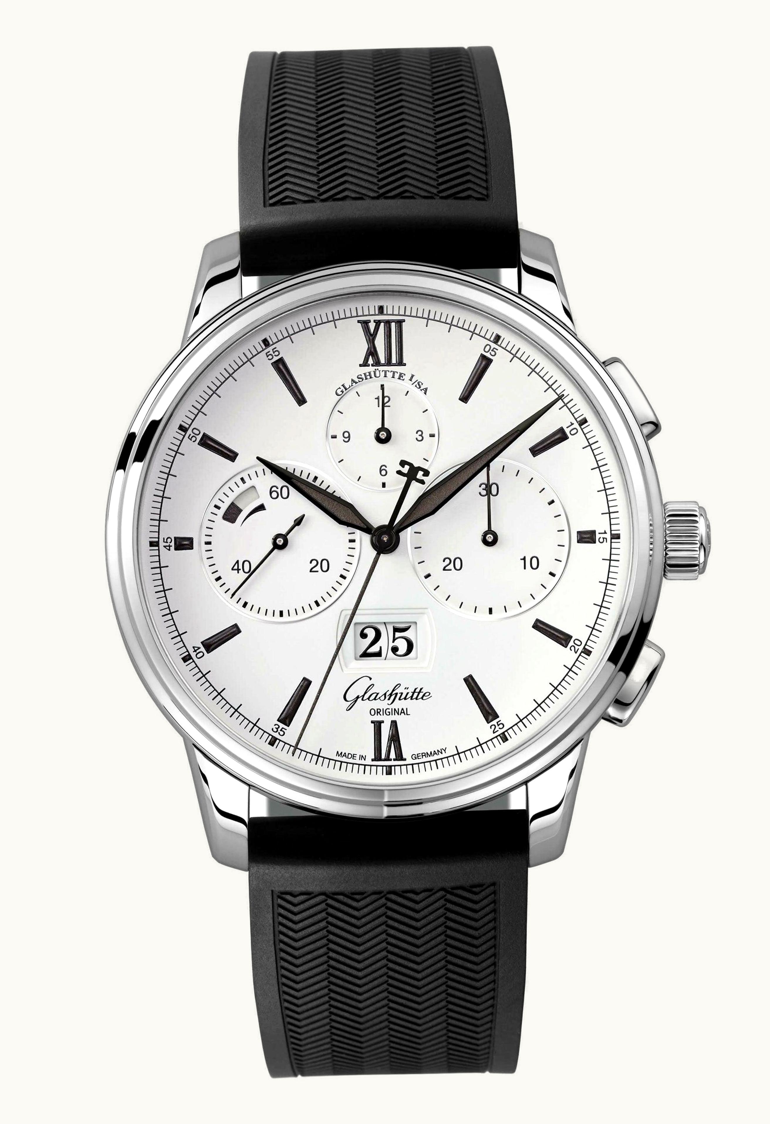 Glashütte Original Senator Chronograph Panorama Date Stainless Steel / Silver / Rubber / Folding