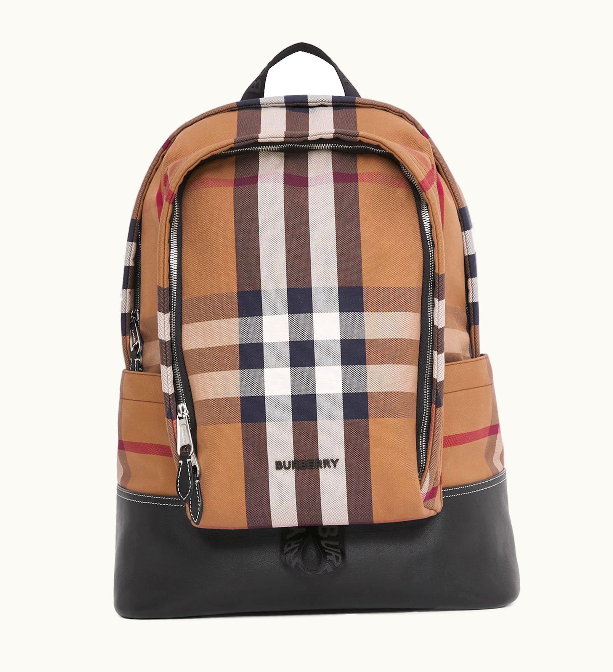 Burberry Burberry Check Cotton Canvas and Leather Backpack Large Birch Brown