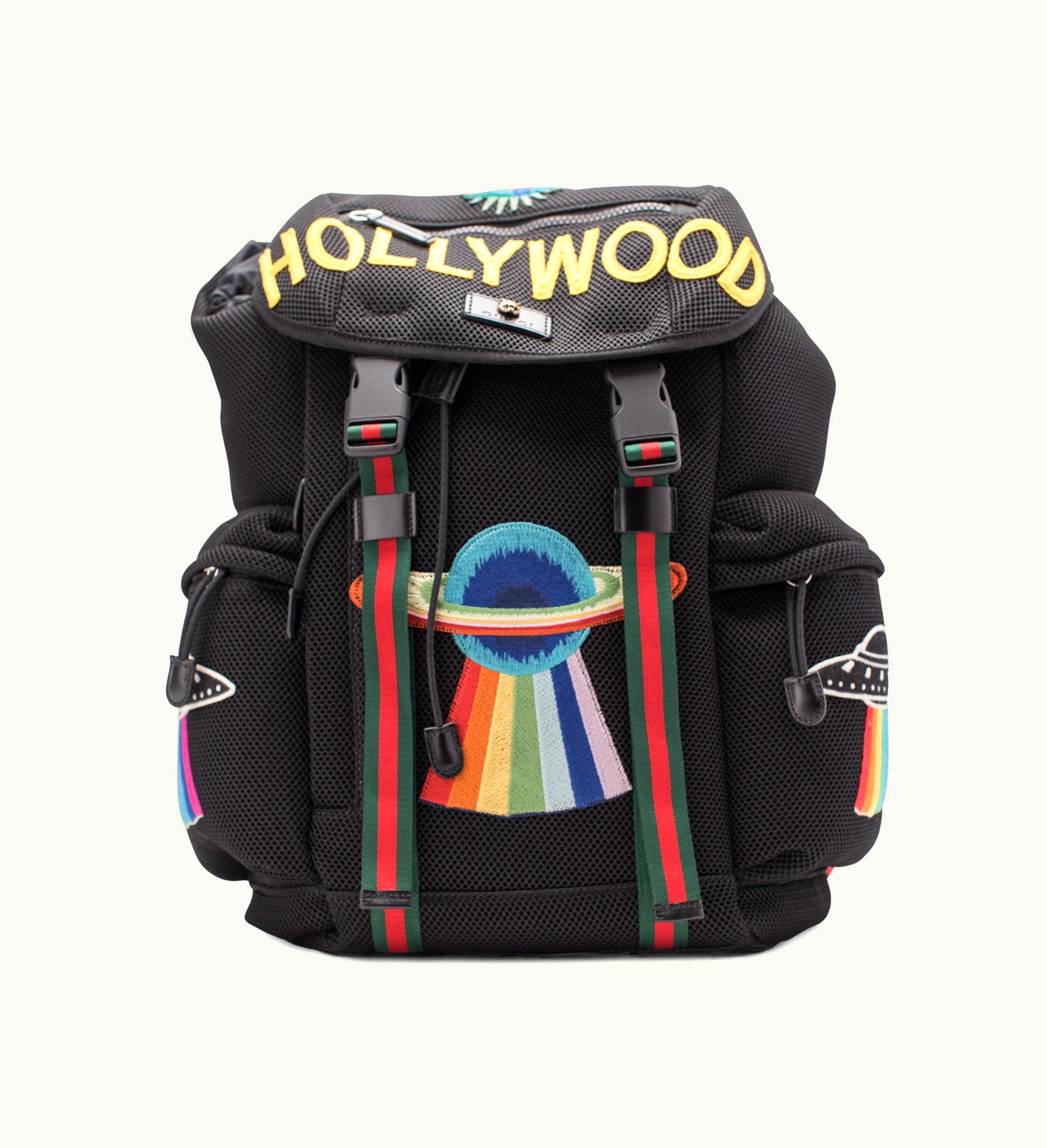 Gucci Gucci Backpack Mesh Embroidery Web Detail Black Multicolor Palladium