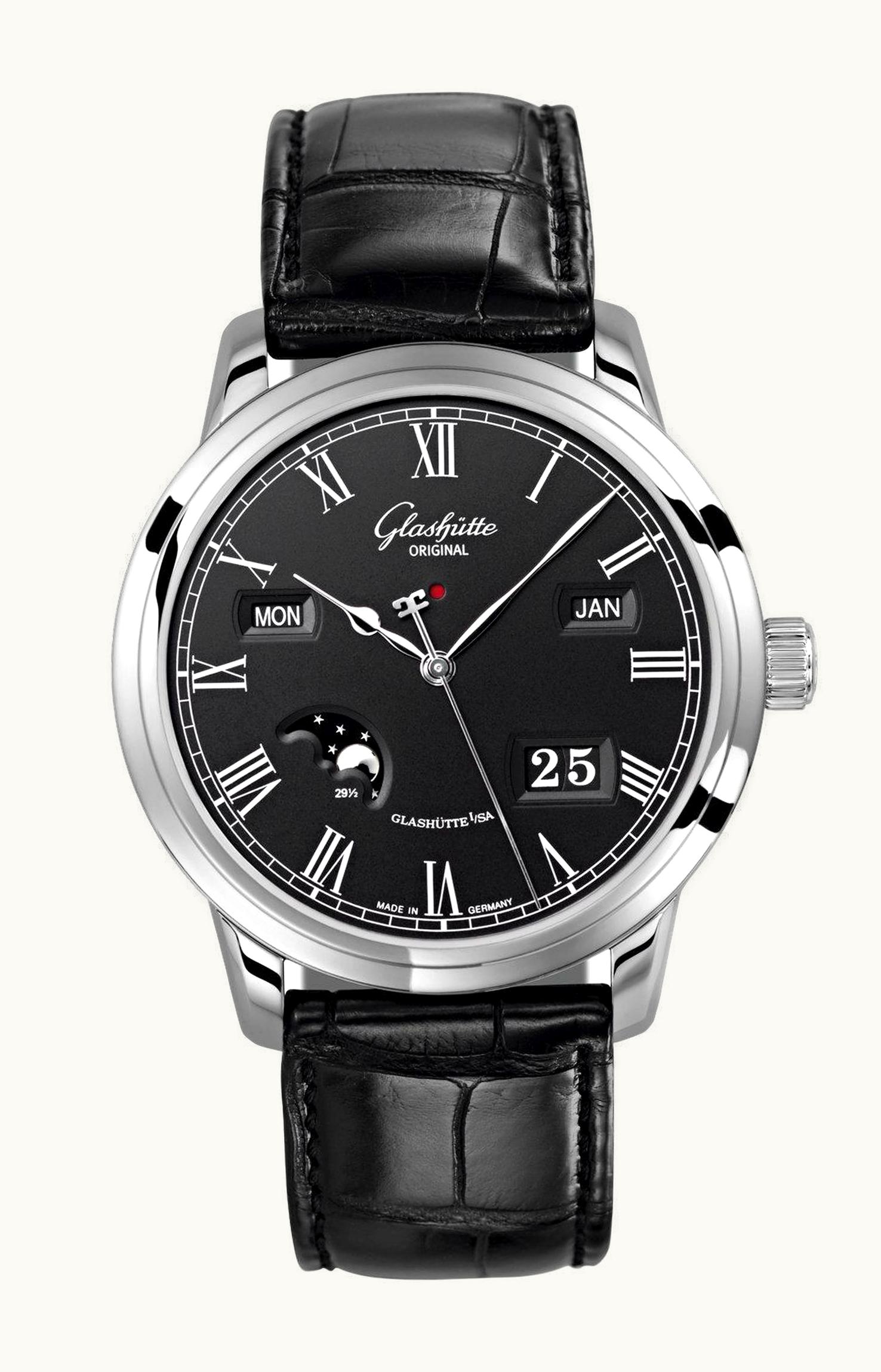 Glashütte Original Senator Perpetual Calendar Stainless Steel / Black / Alligator / Pin