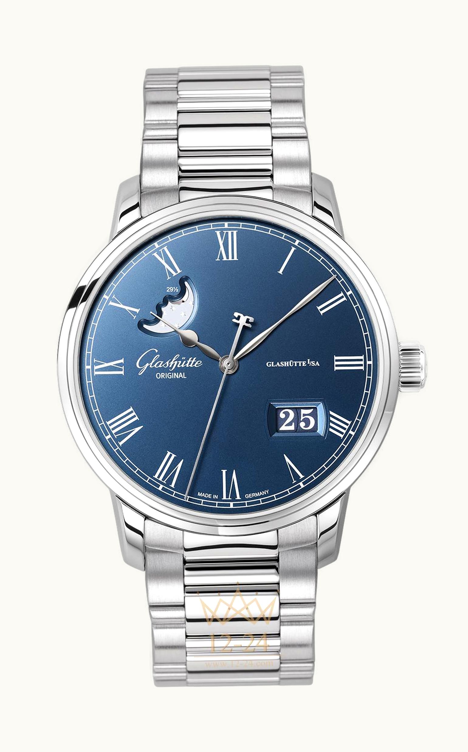 Glashütte Original Senator Panorama Date Moonphase Stainless Steel / Blue / Bracelet