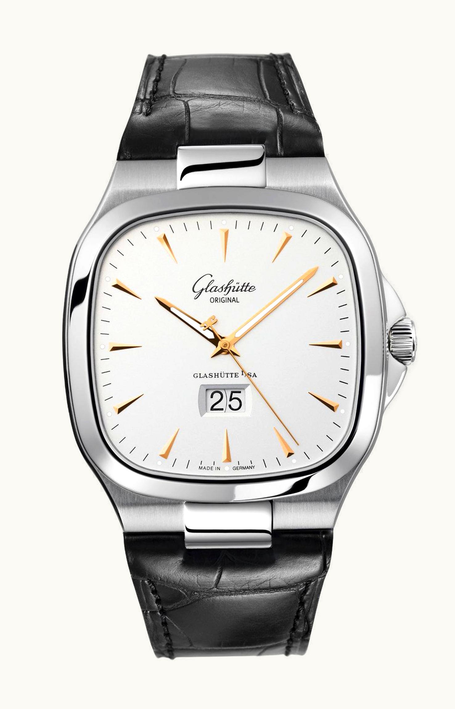 Glashütte Original Seventies Panorama Date Silver / Alligator / Folding