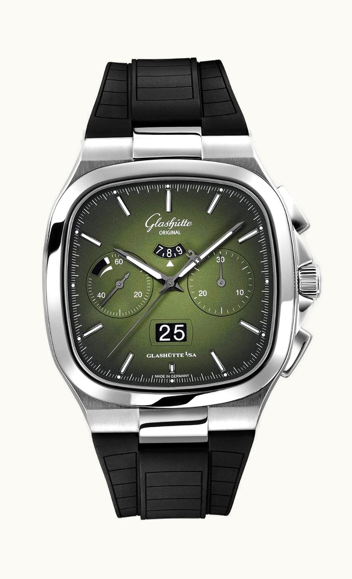 Glashütte Original Seventies Chronograph Panorama Date Green / Rubber / Folding