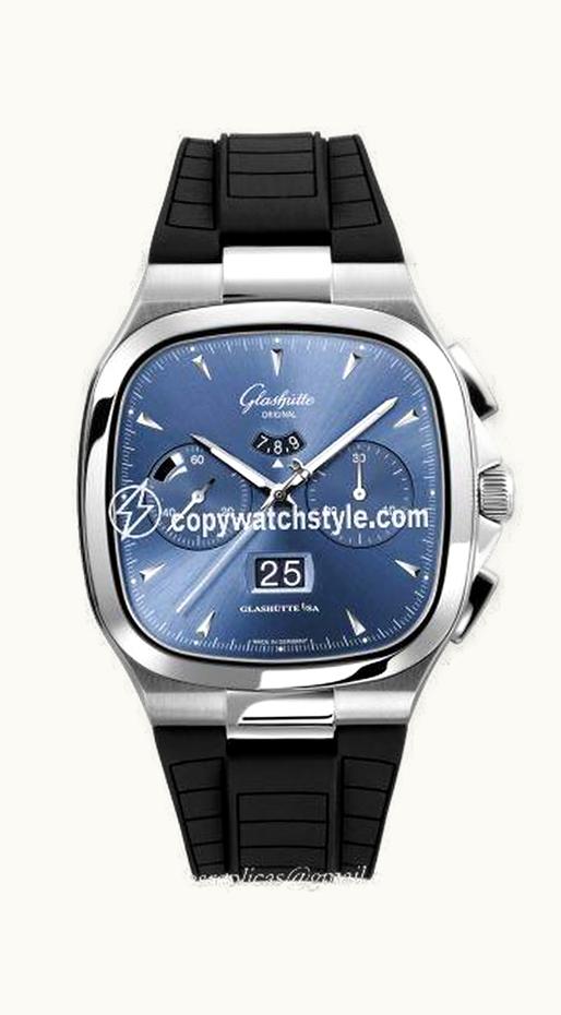 Glashütte Original Seventies Chronograph Panorama Date Blue / Rubber / Folding