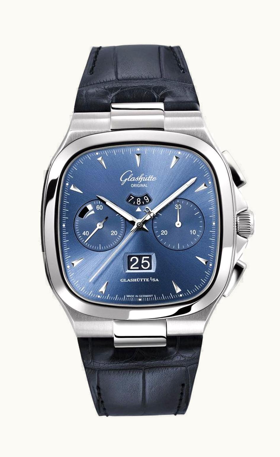 Glashütte Original Seventies Chronograph Panorama Date Blue / Alligator / Folding