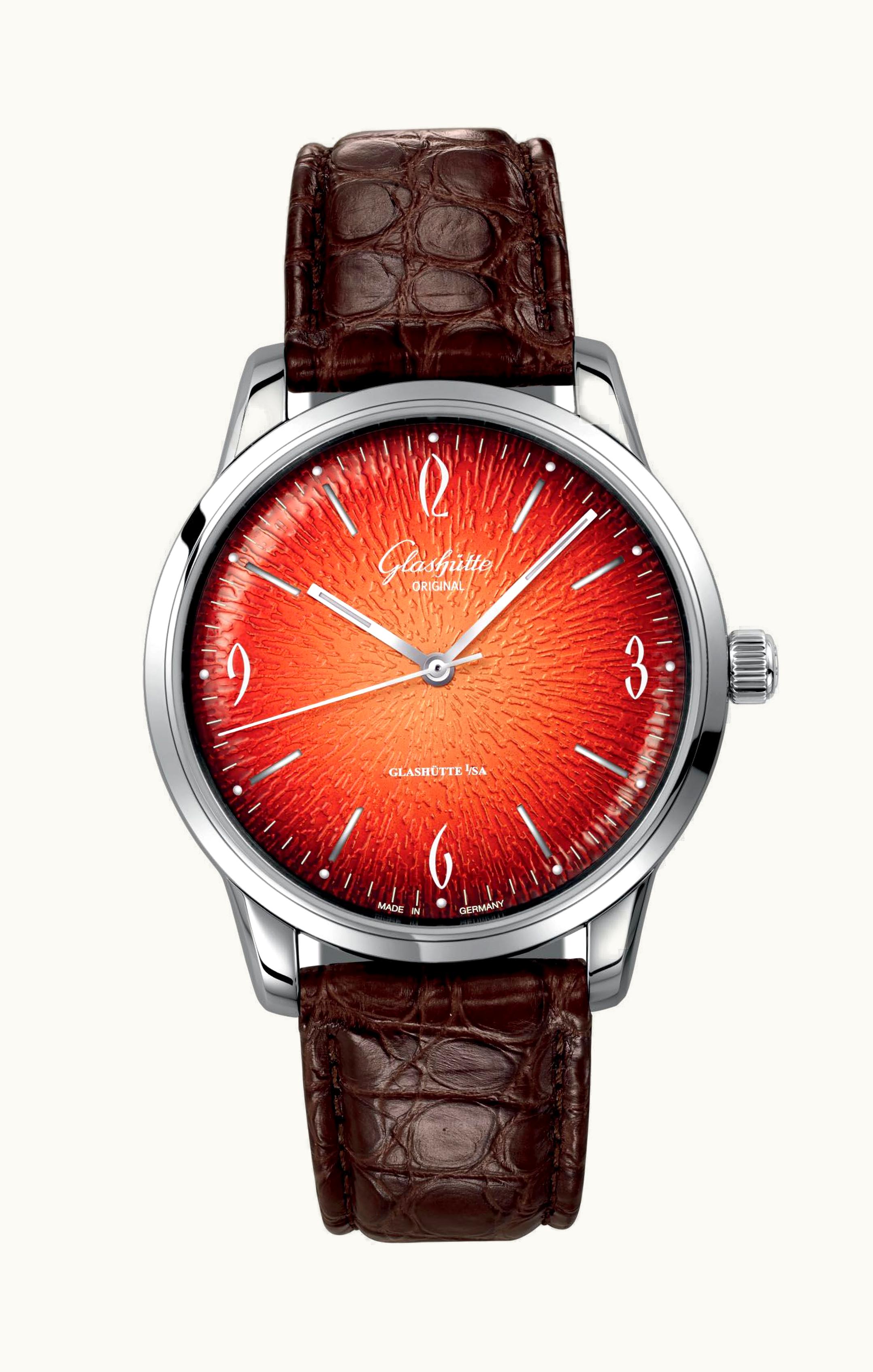 Glashütte Original Sixties Panorama Date Stainless Steel / Orange / Alligator / Pin / Annual Edition