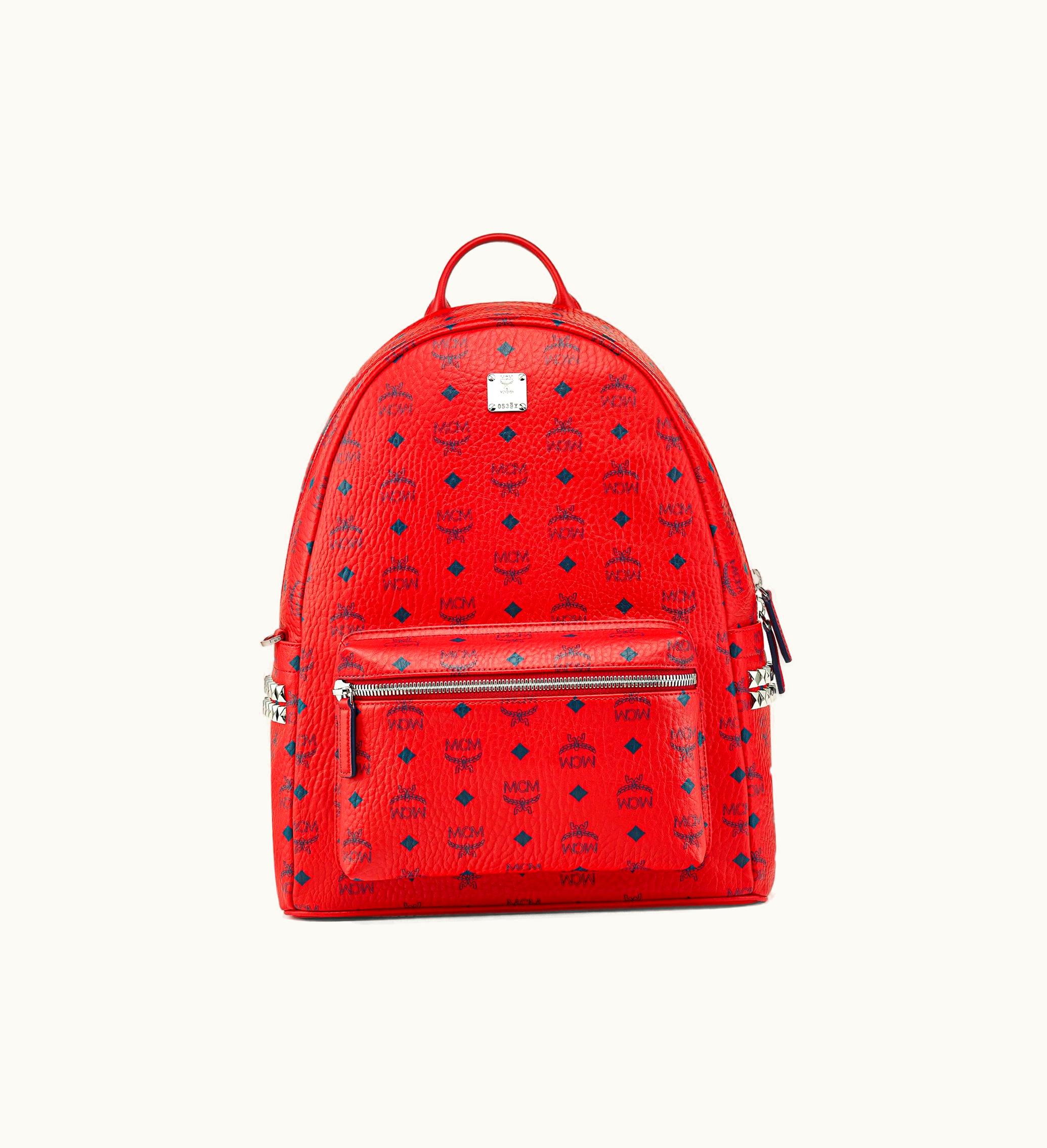 MCM MCM Stark Side Studs Backpack Visetos Monogram Candy Red