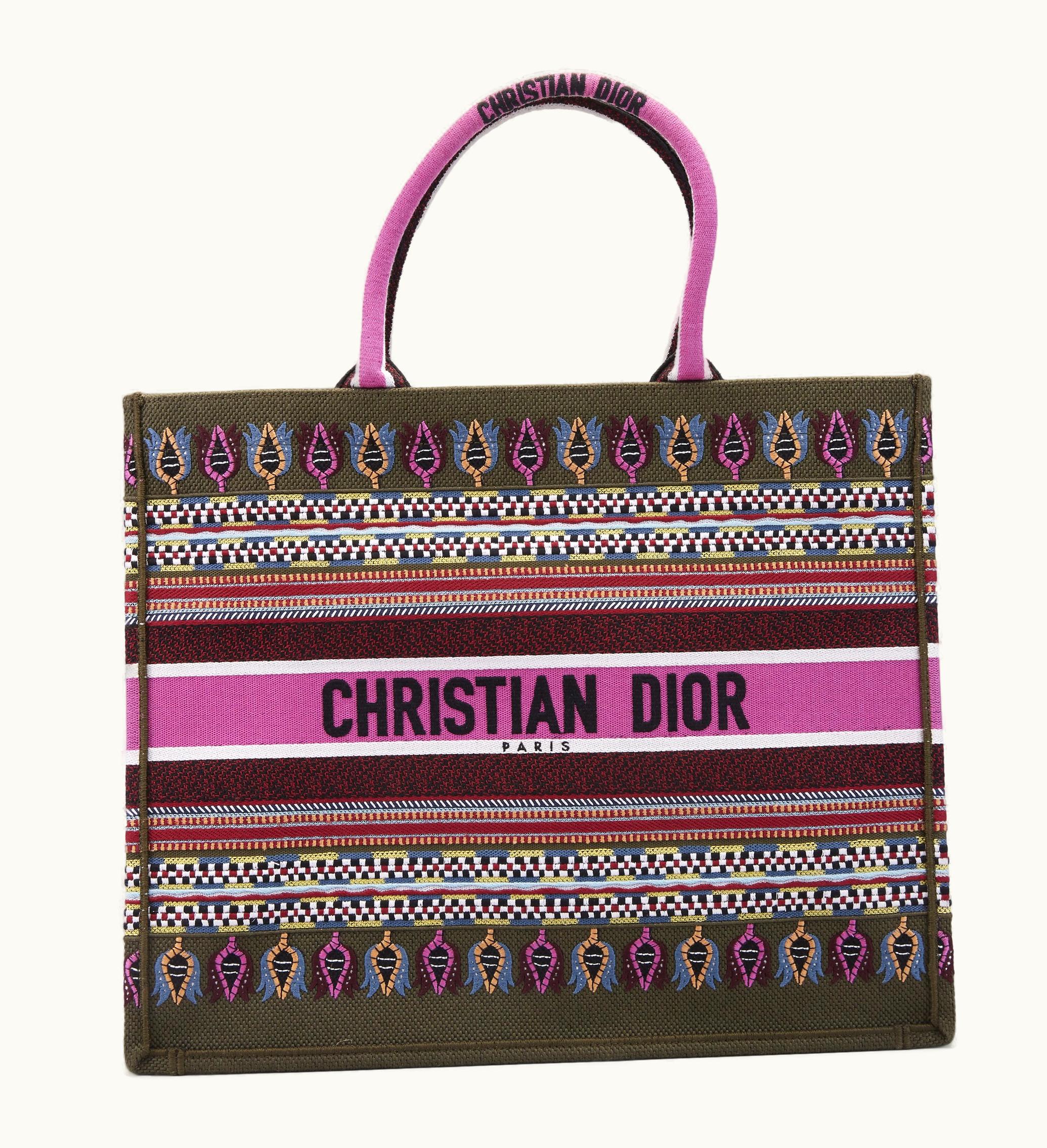 Dior Dior Book Tote Embroidered Canvas Pink Multicolor