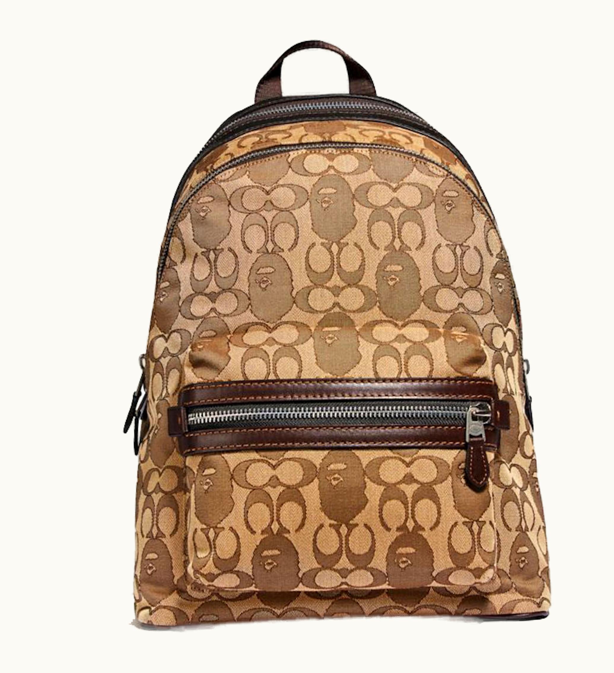 Coach Coach x BAPE Academy Backpack Signature Jacquard With Ape Head Light Antique Nickel Khaki