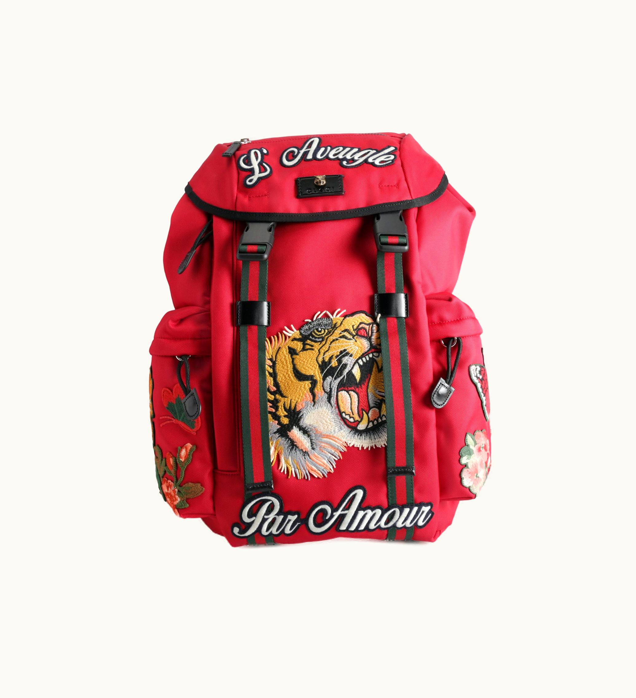 Gucci Gucci Backpack Techno Canvas Embroidery Web Detail Red Multicolor Palladium