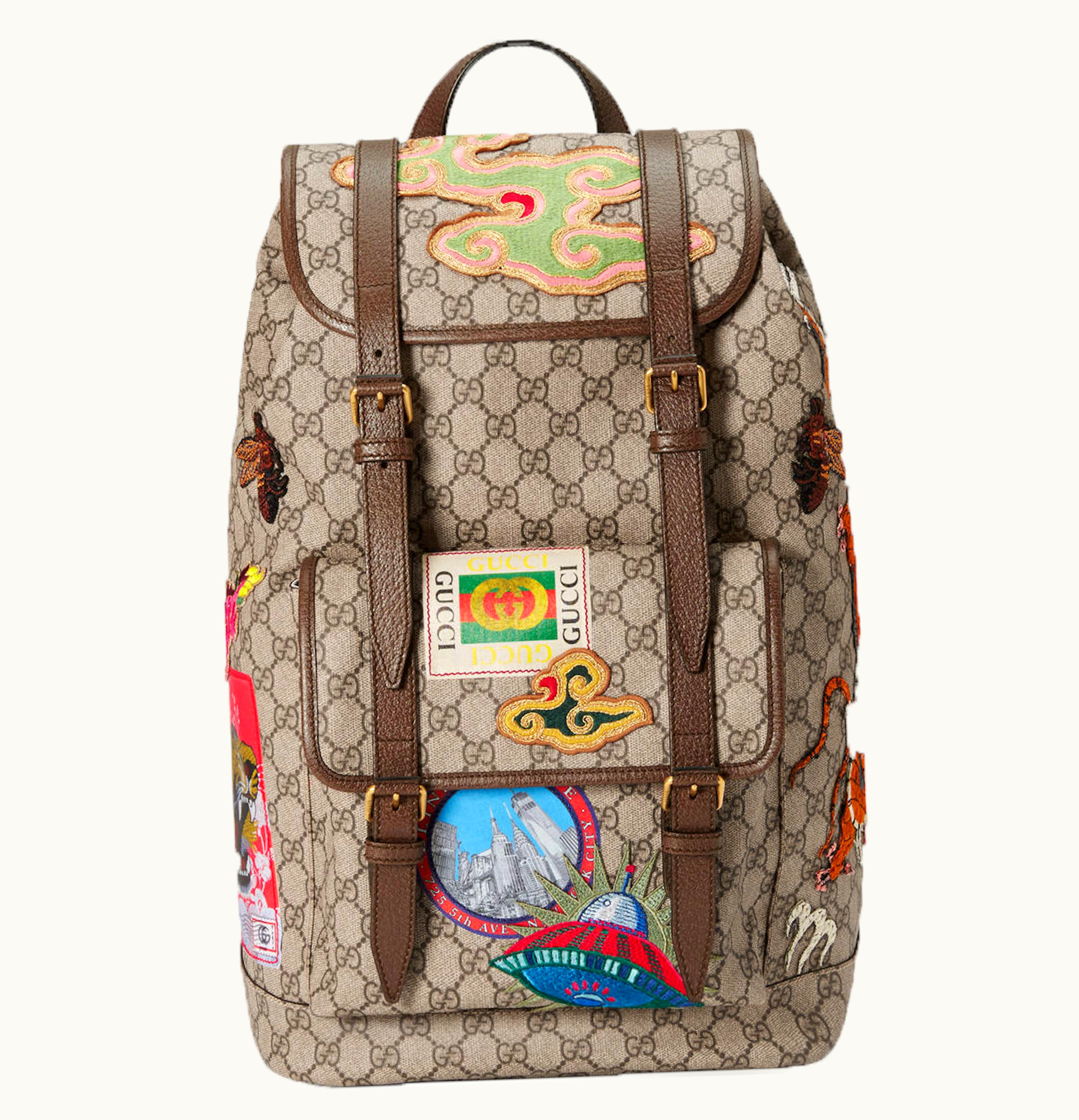 Gucci Gucci Backpack Courrier Soft GG Supreme Embroidered Patches Beige Ebony Brass