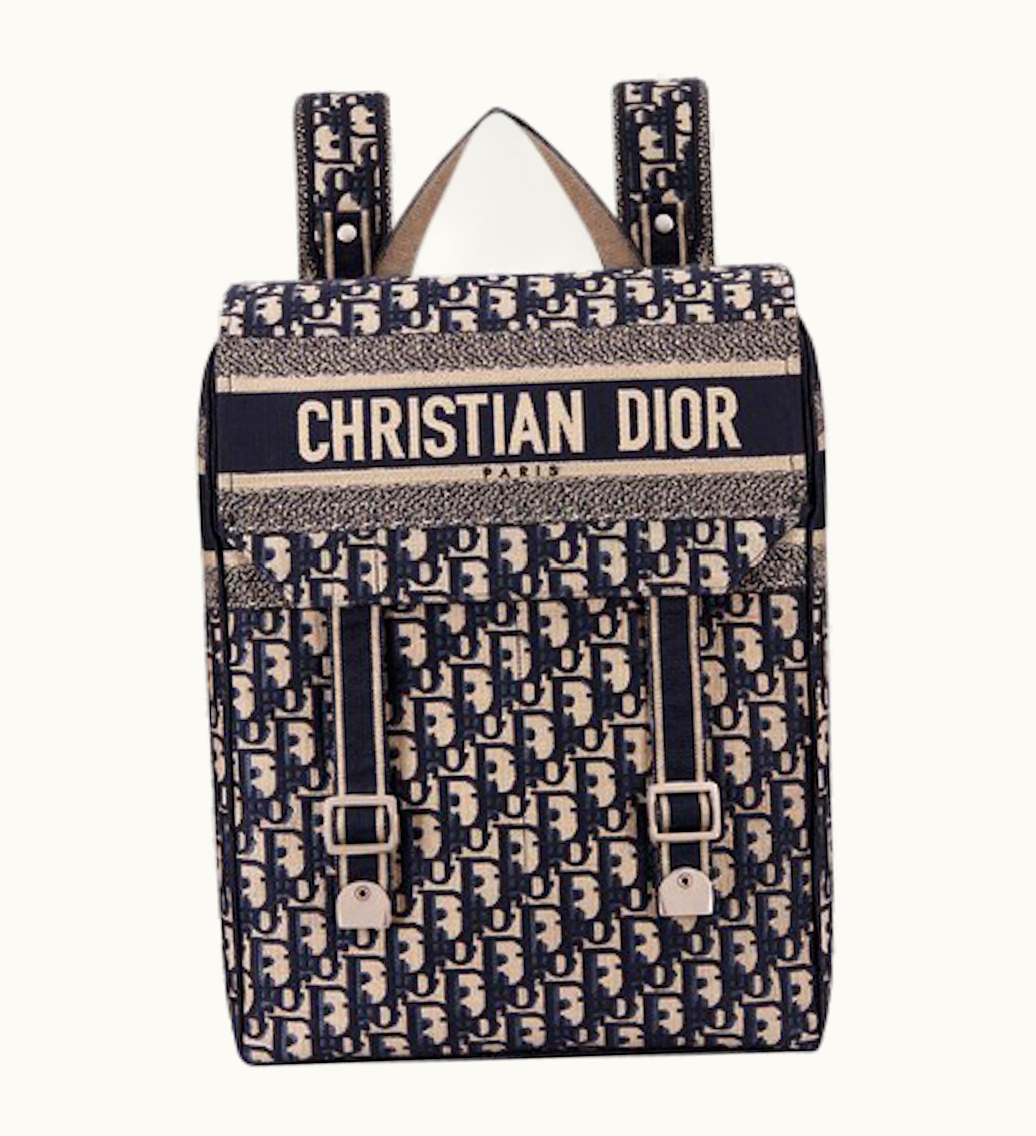 Dior Dior Backpack Oblique Embroidered Canvas Blue