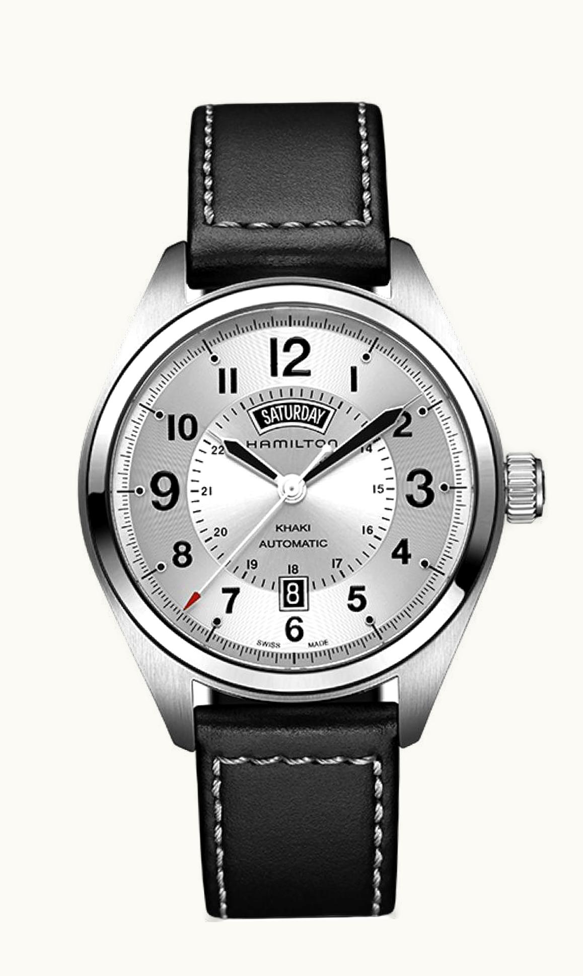 Hamilton Khaki Field Day Date Auto Silver / Leather