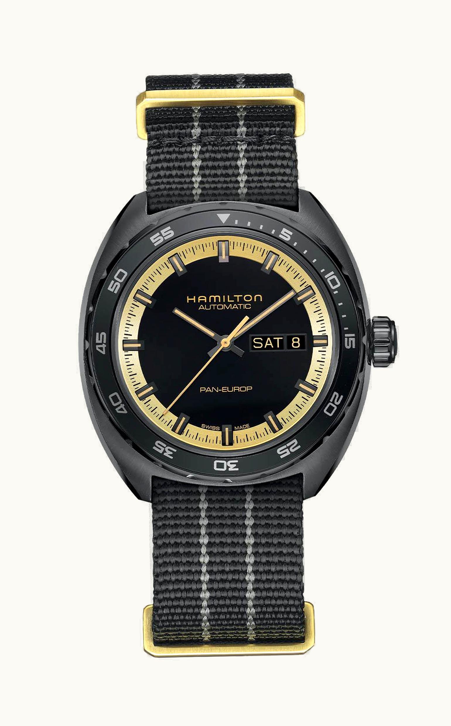 Hamilton Pan Europ Day Date Auto Black & Gold