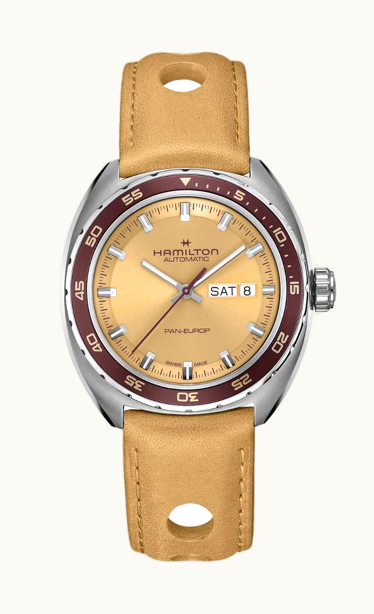 Hamilton Pan Europ Day Date Auto Stainless Steel / Beige