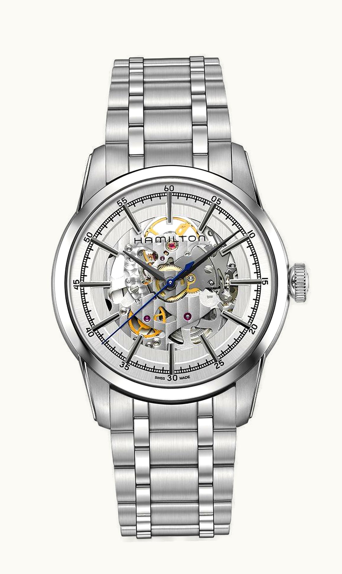 Hamilton Railroad 42 Skeleton Auto Stainless Steel / Silver / Bracelet