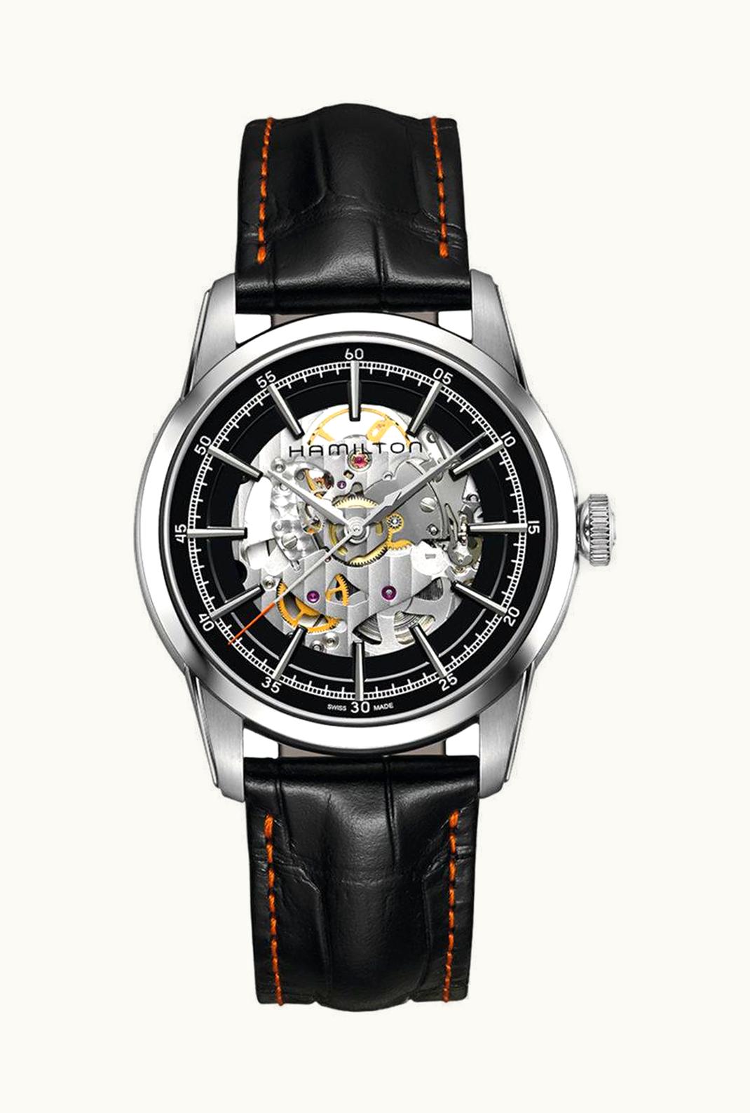 Hamilton Railroad 42 Skeleton Auto Stainless Steel / Black