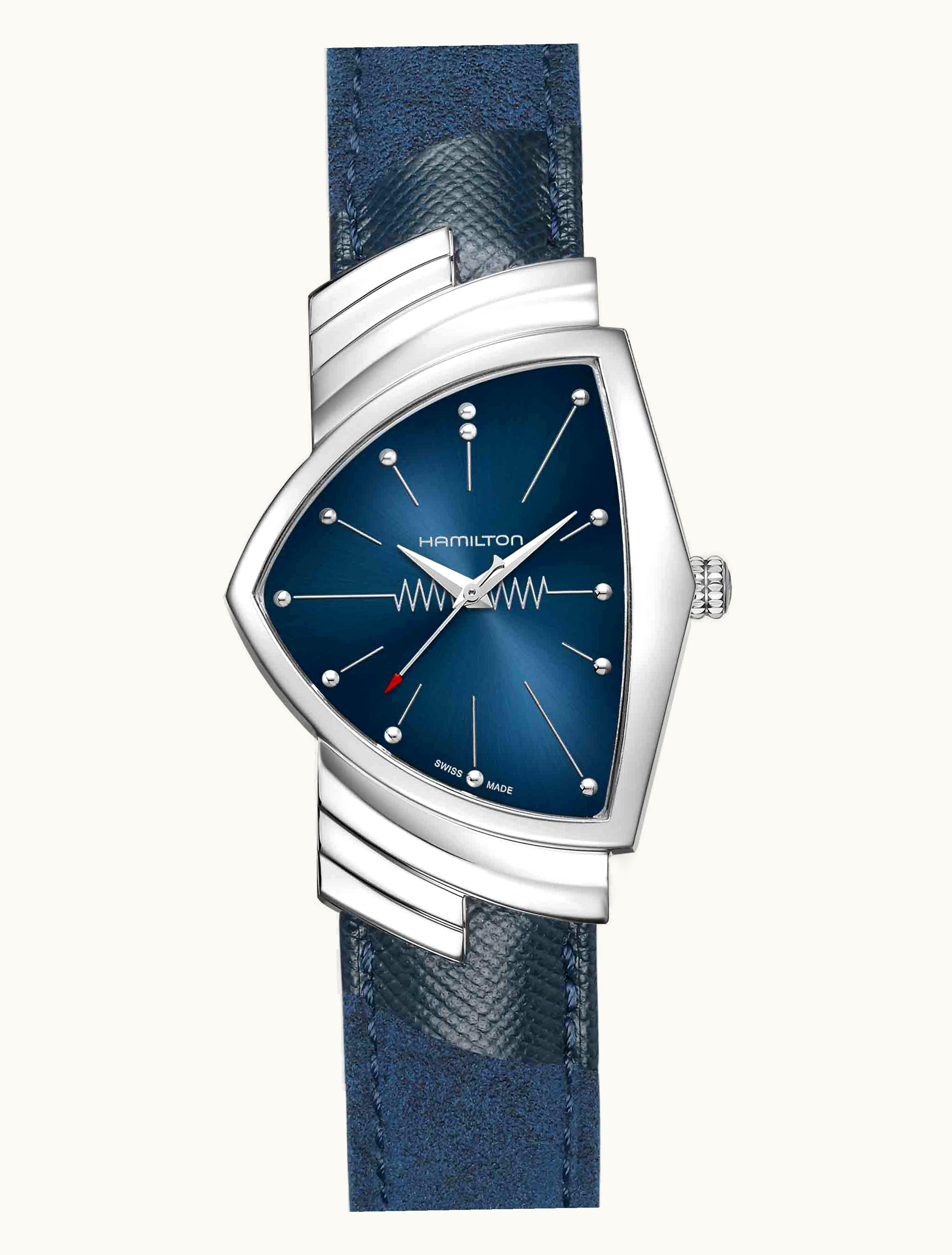 Hamilton Ventura Gents Stainless Steel / Blue Suede Shoes