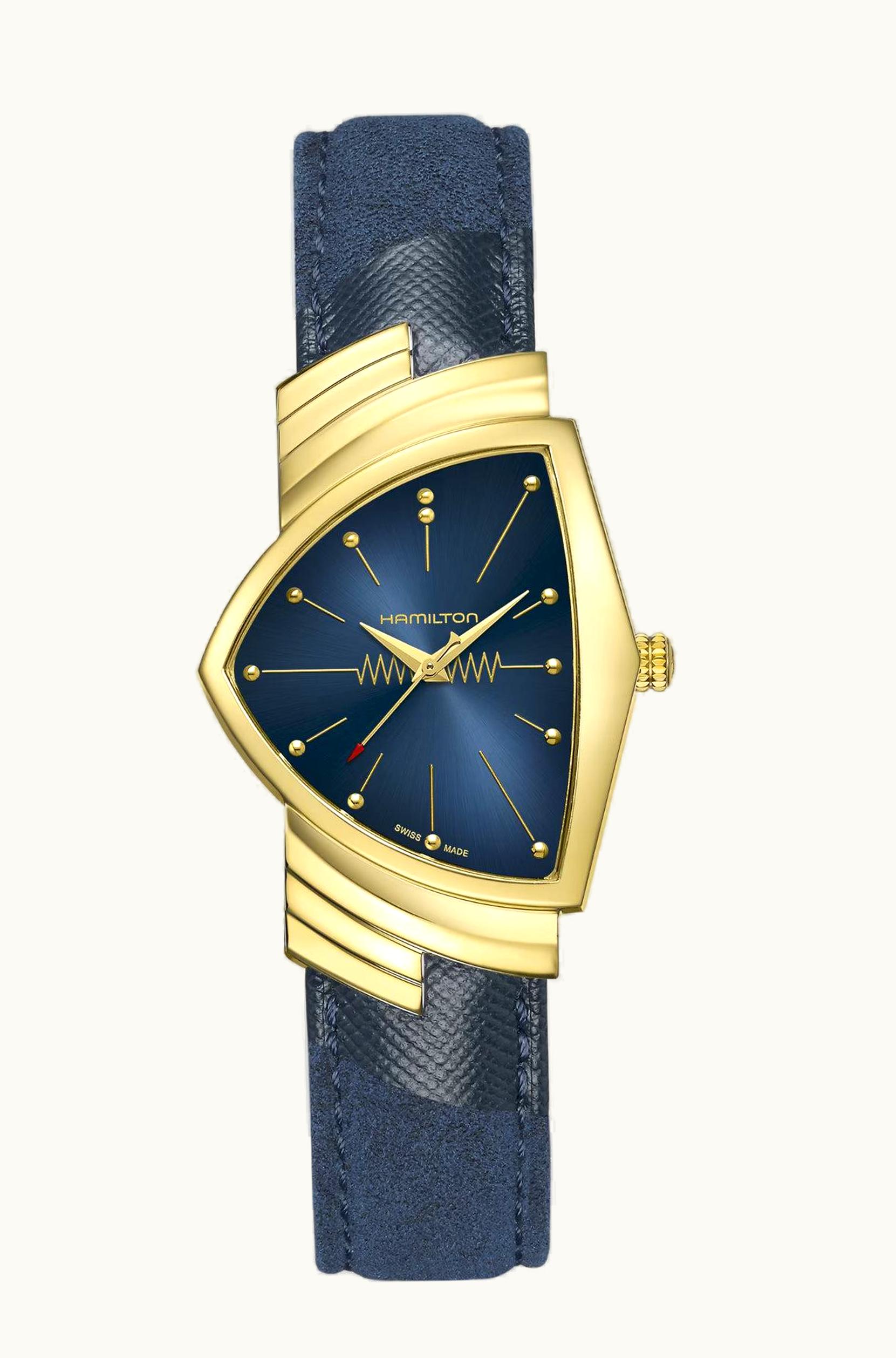 Hamilton Ventura Gents Yellow Gold / Blue Suede Shoes