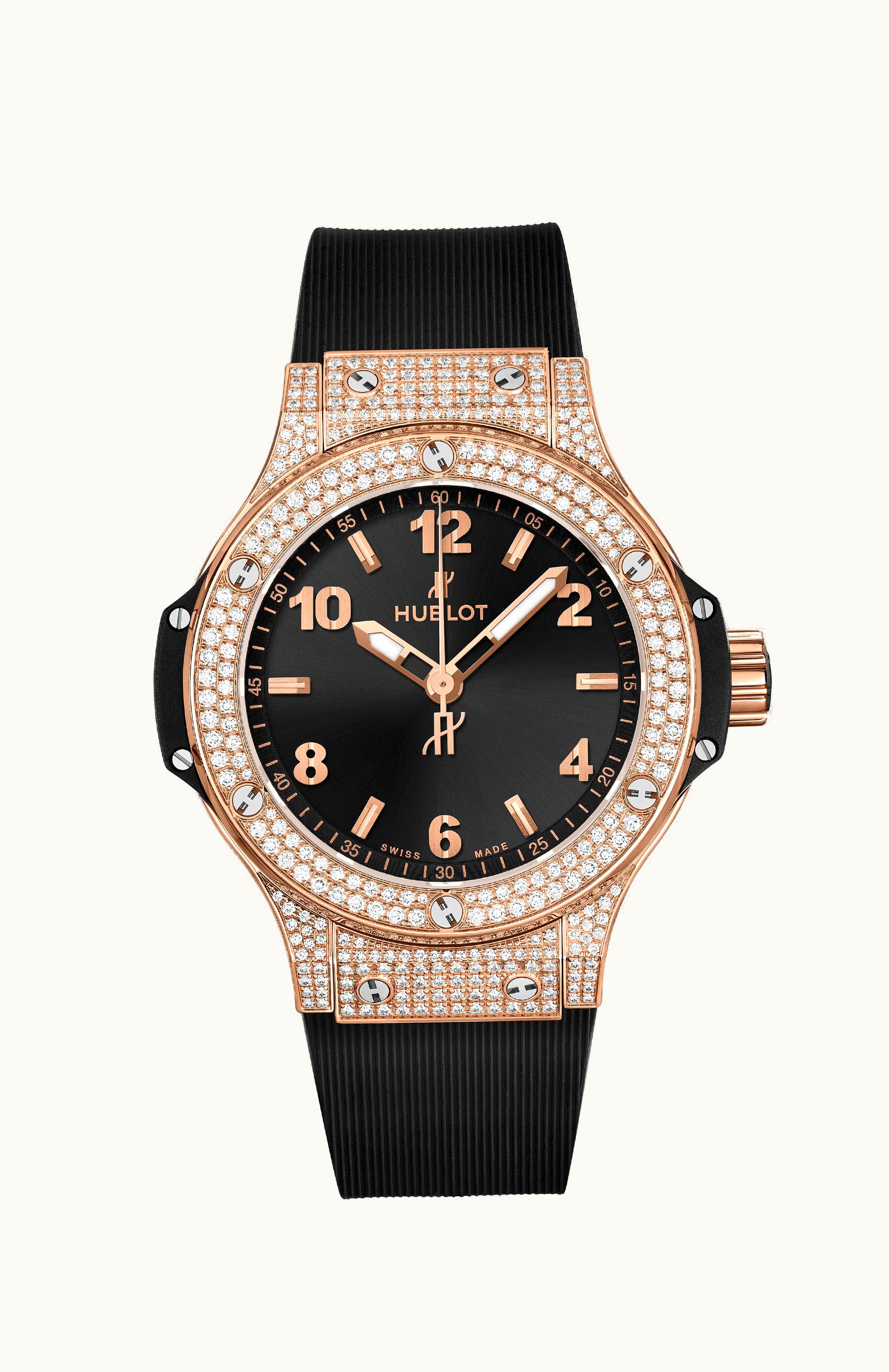 Hublot Big Bang 38 Quartz Red Gold - Pavé / Black / Rubber