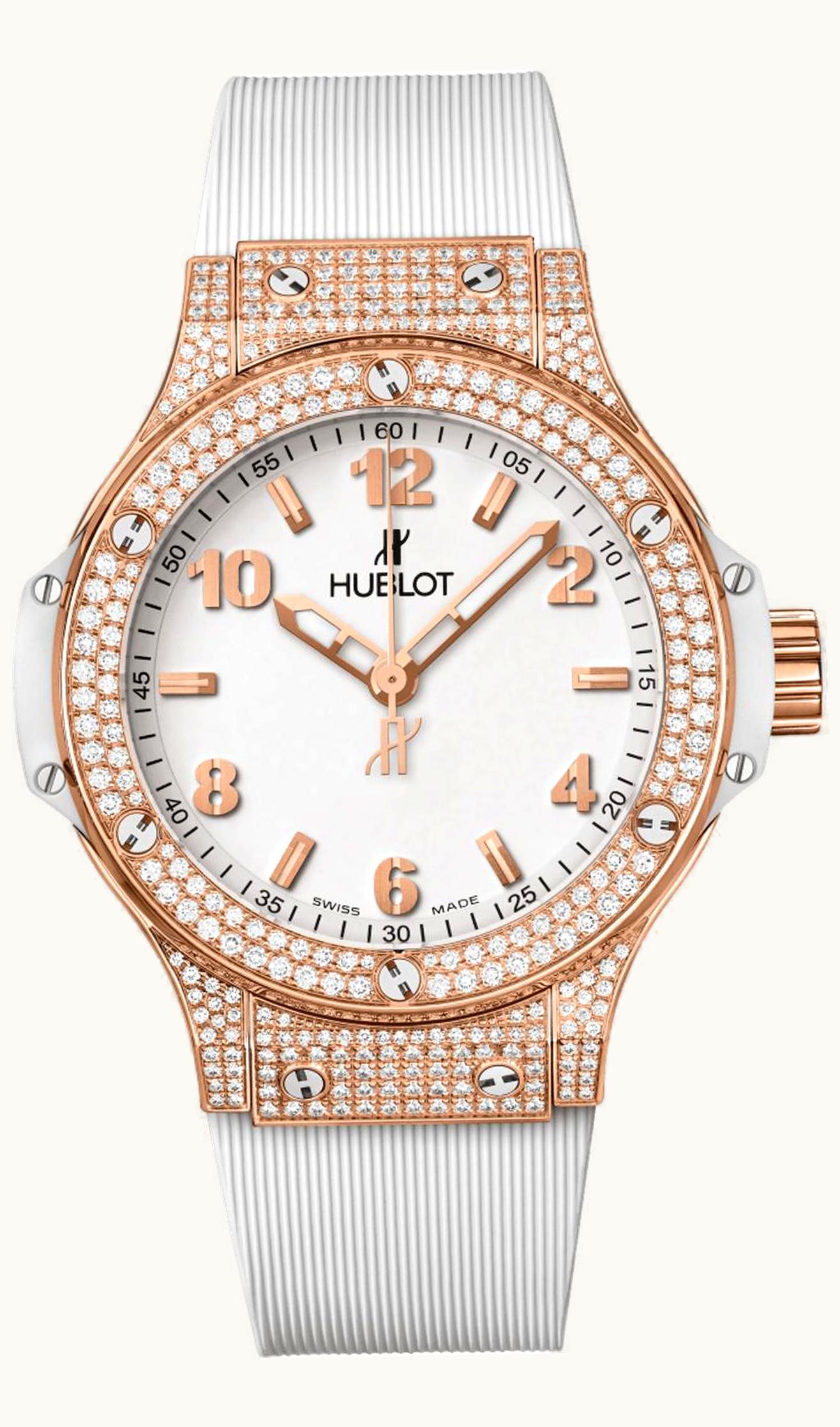 Hublot Big Bang 38 Quartz Red Gold - Pavé / White / Rubber