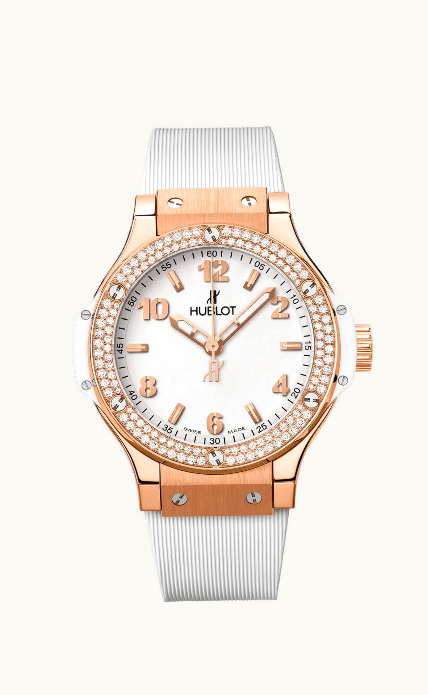 Hublot Big Bang 38 Quartz Red Gold - Diamond / White / Rubber