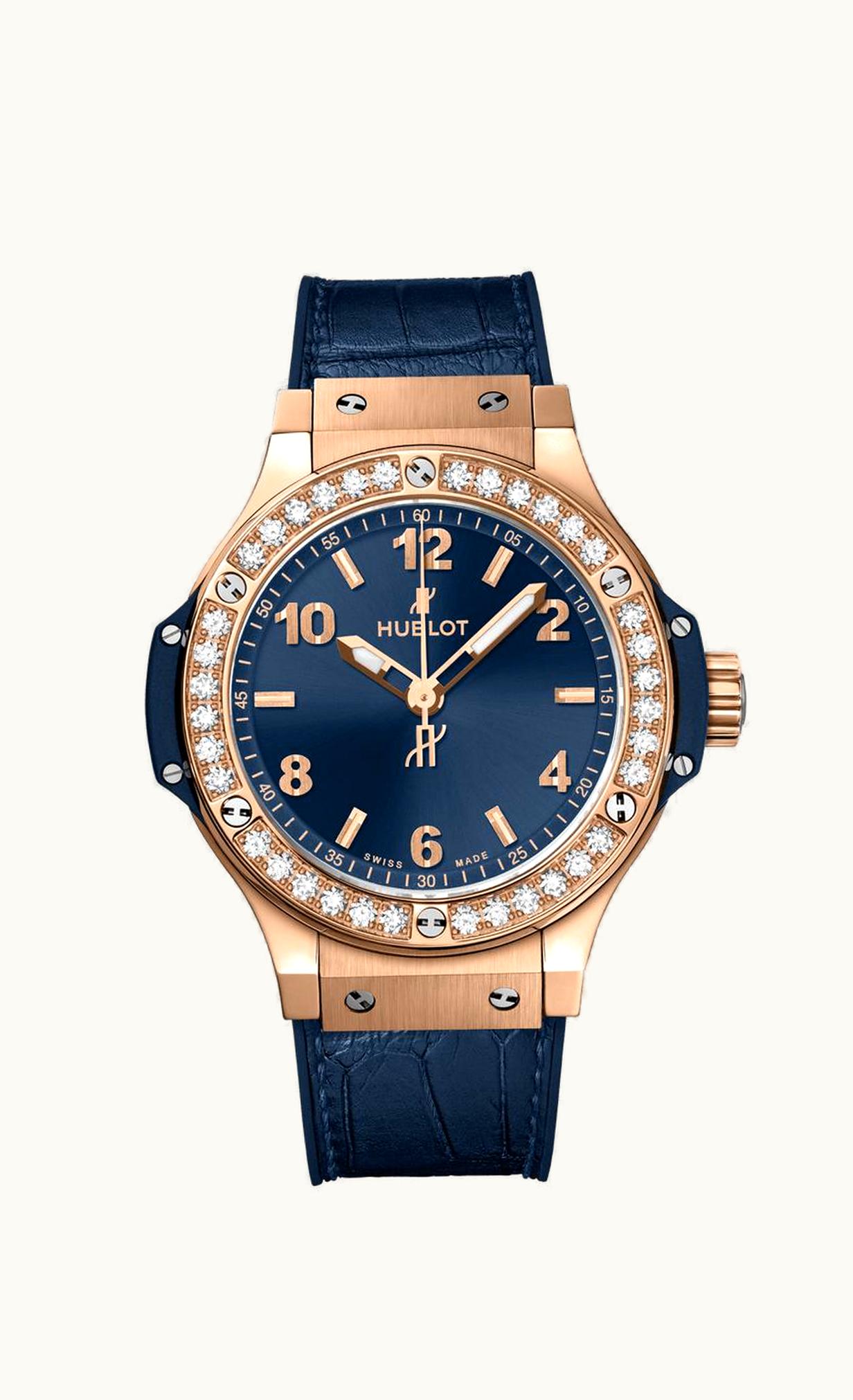 Hublot Big Bang 38 Quartz Red Gold - Diamond / Blue / Alligator