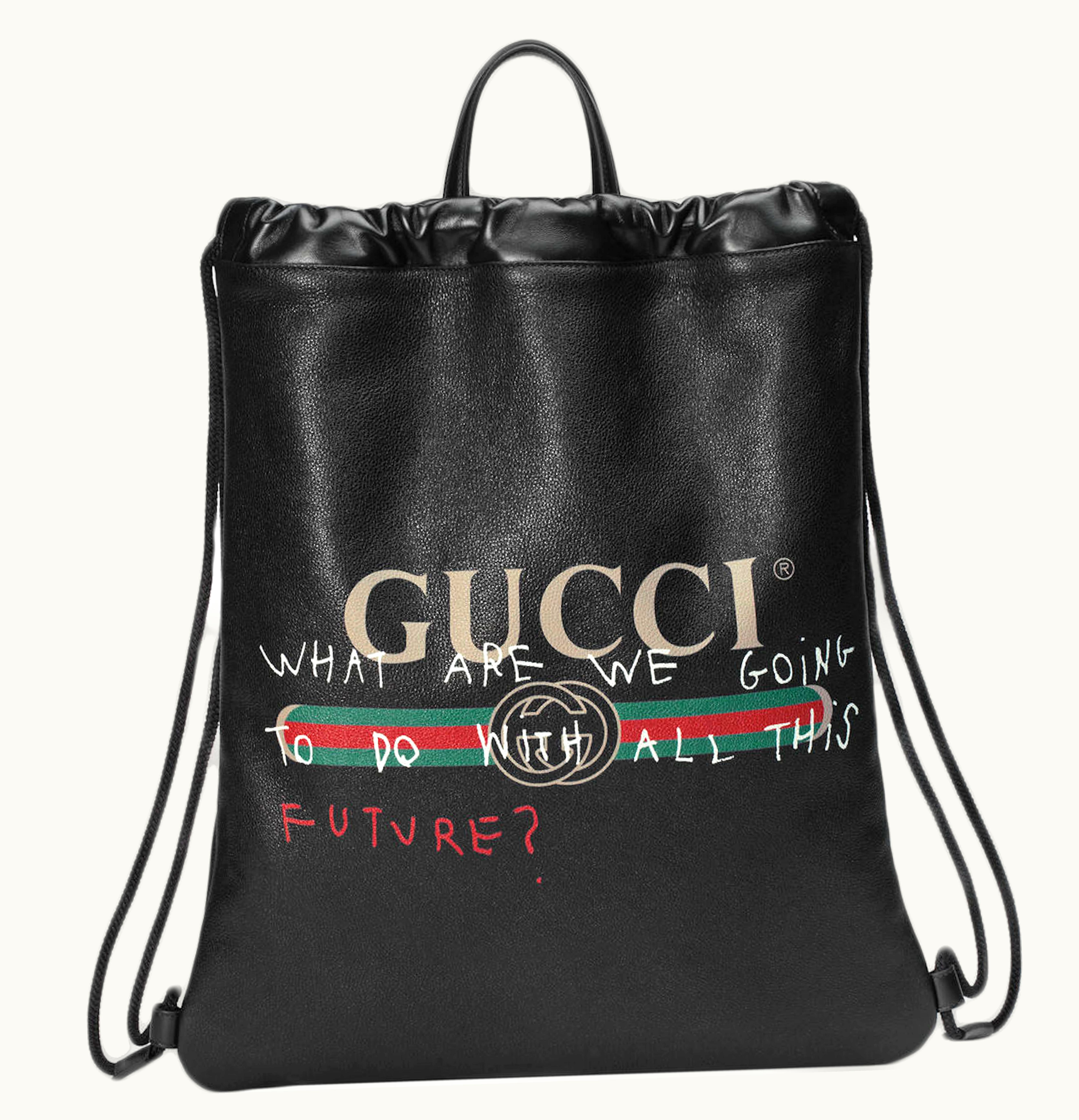 Gucci Gucci Backpack Drawstring Coco Capitan Logo Web Detail Leather Black Green Red