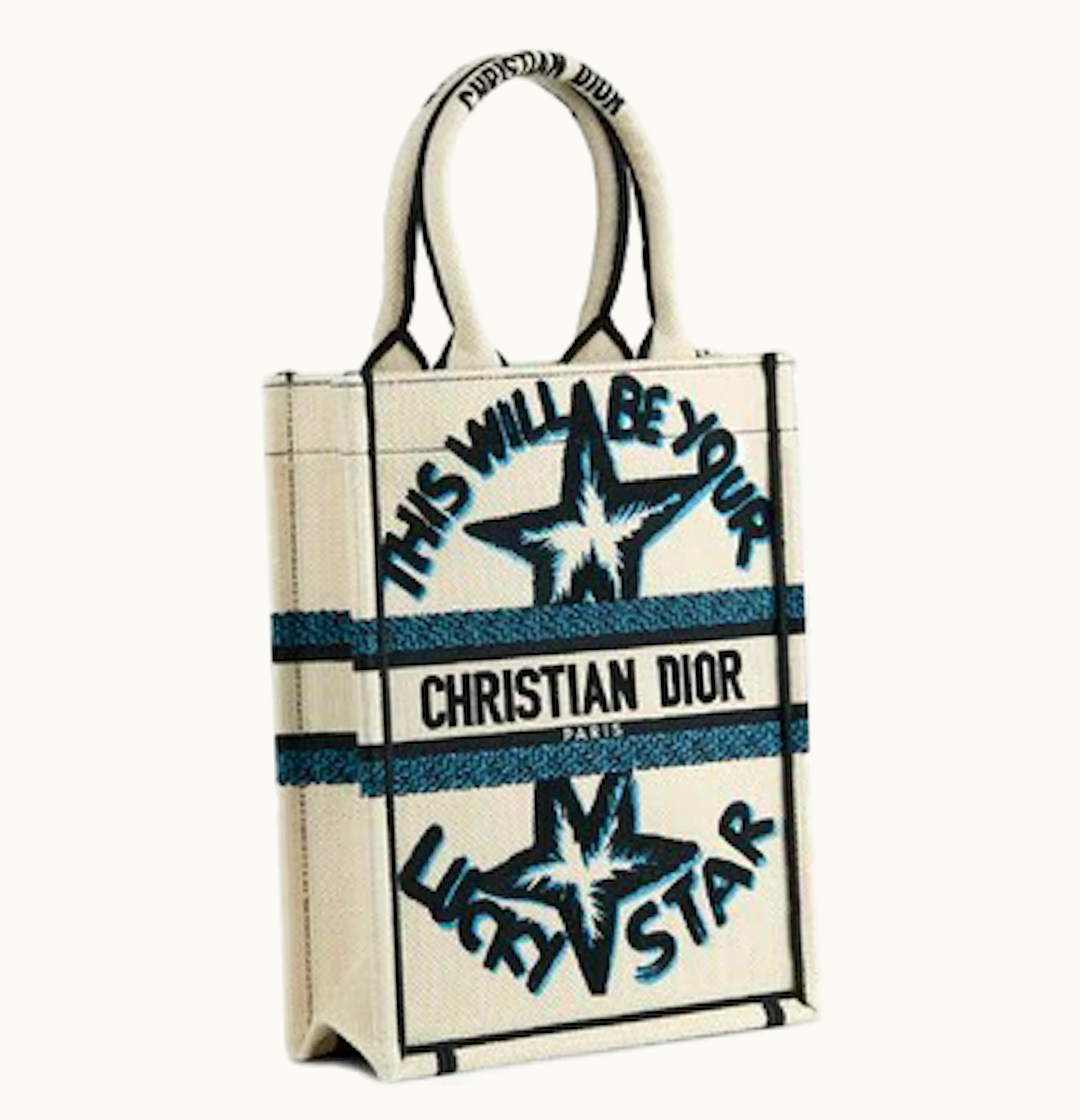 Dior Dior Vertical Book Tote Lucky Star Embroidery White Multicolor