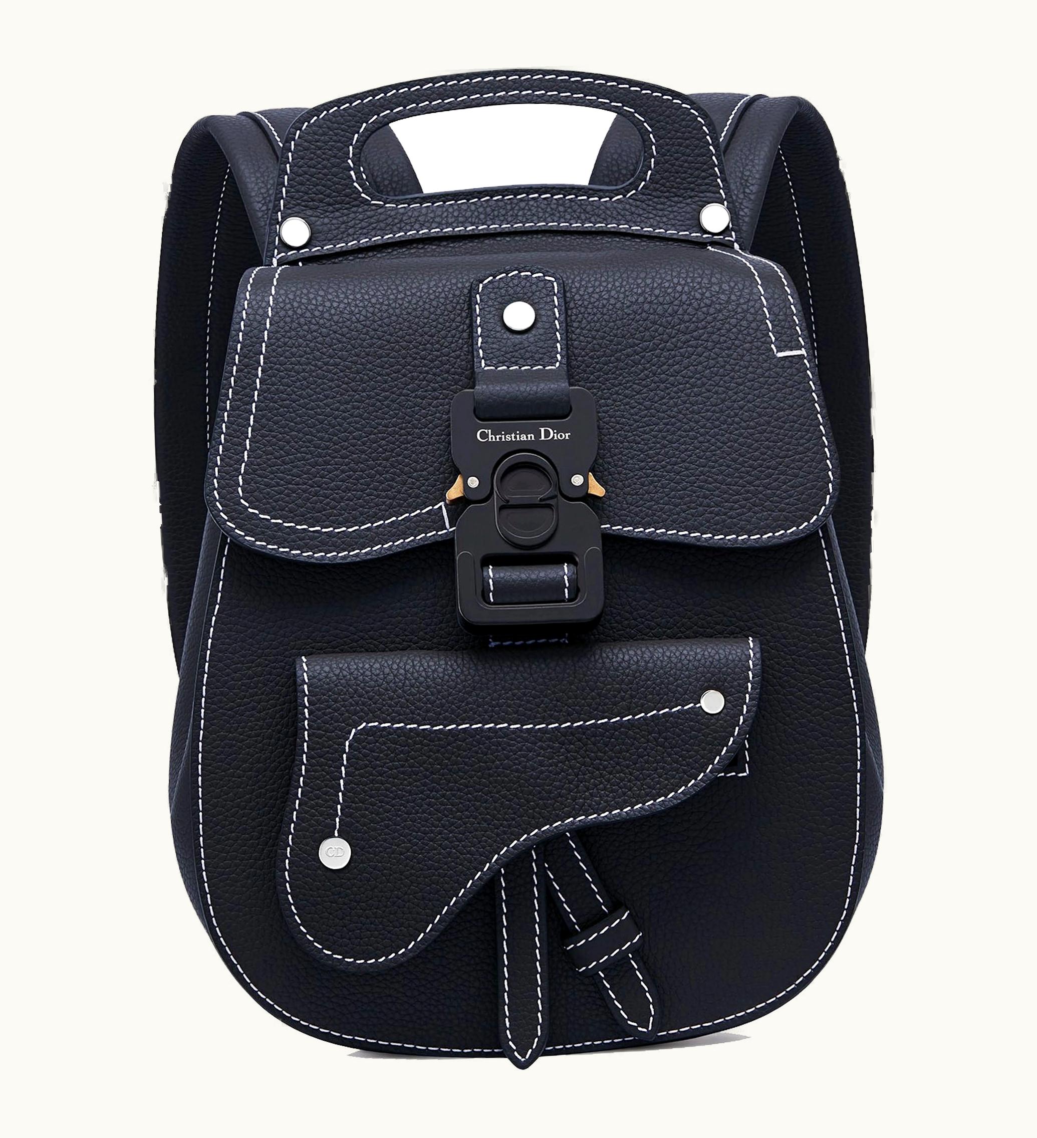 Dior Dior Saddle Detail Backpack Grained Calfskin Small Navy Blue