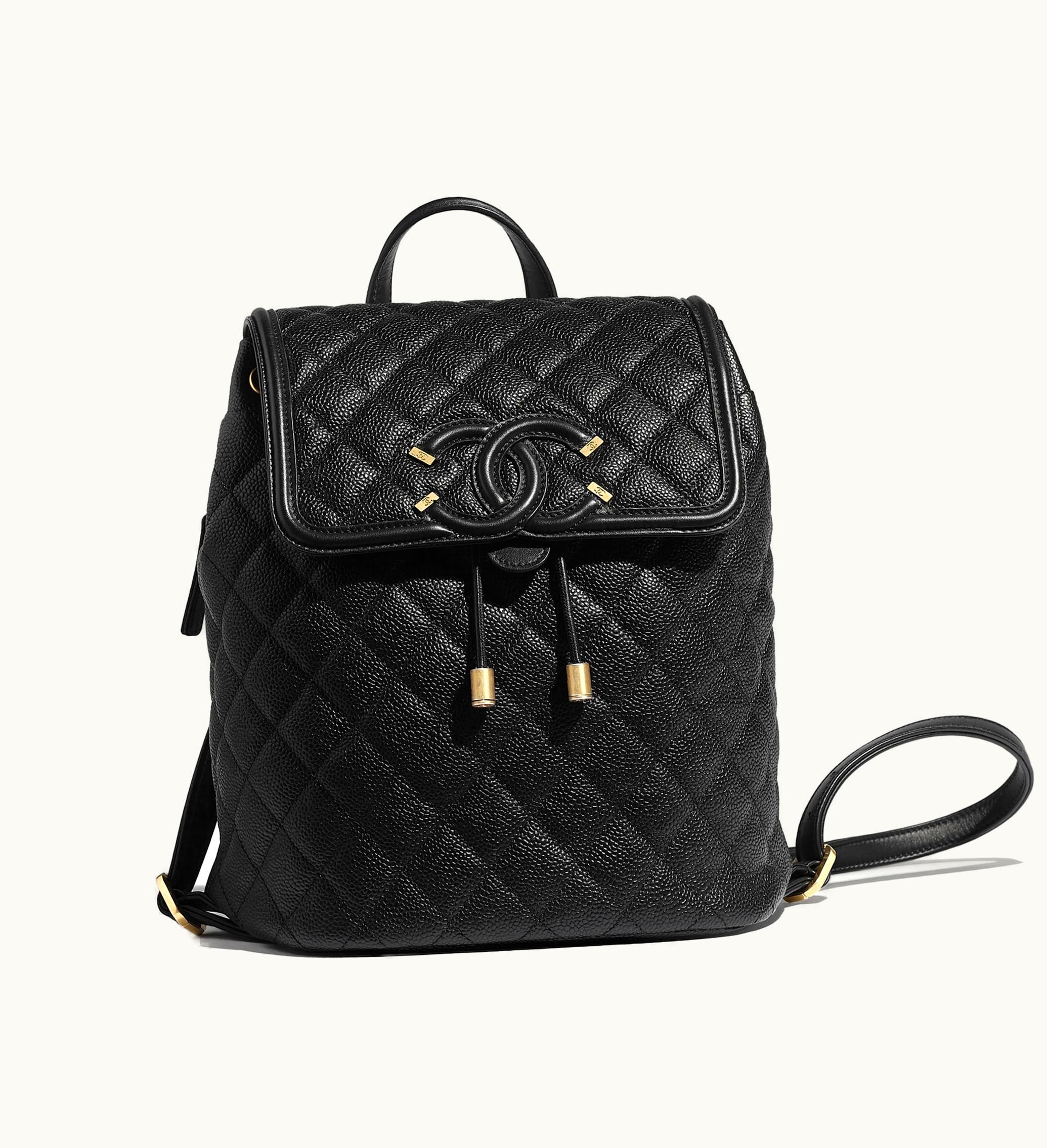 Chanel Chanel Backpack Quilted Grained Calfskin Gold tone Black