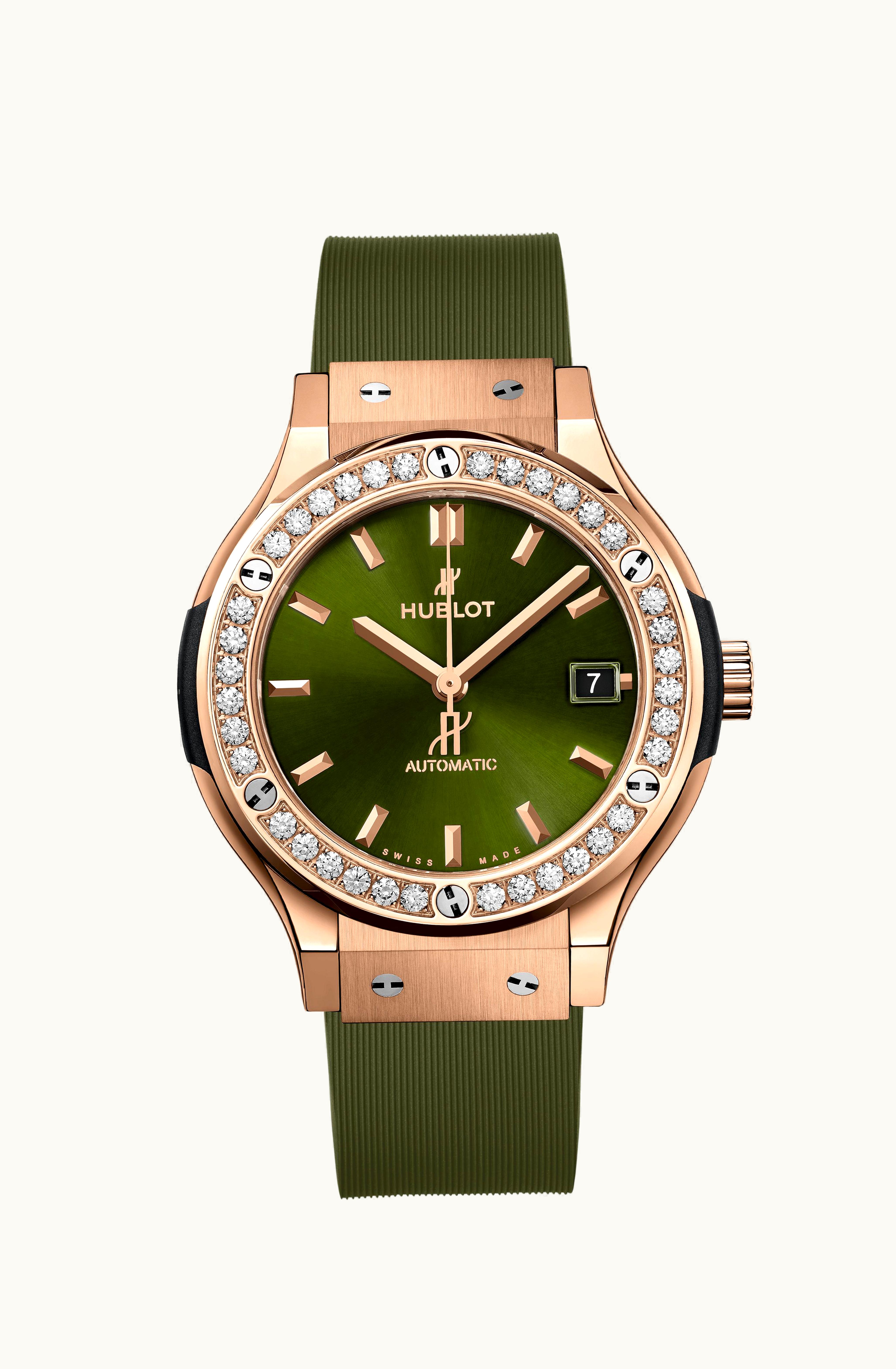 Hublot Classic Fusion 38 King Gold - Diamond / Green / Rubber