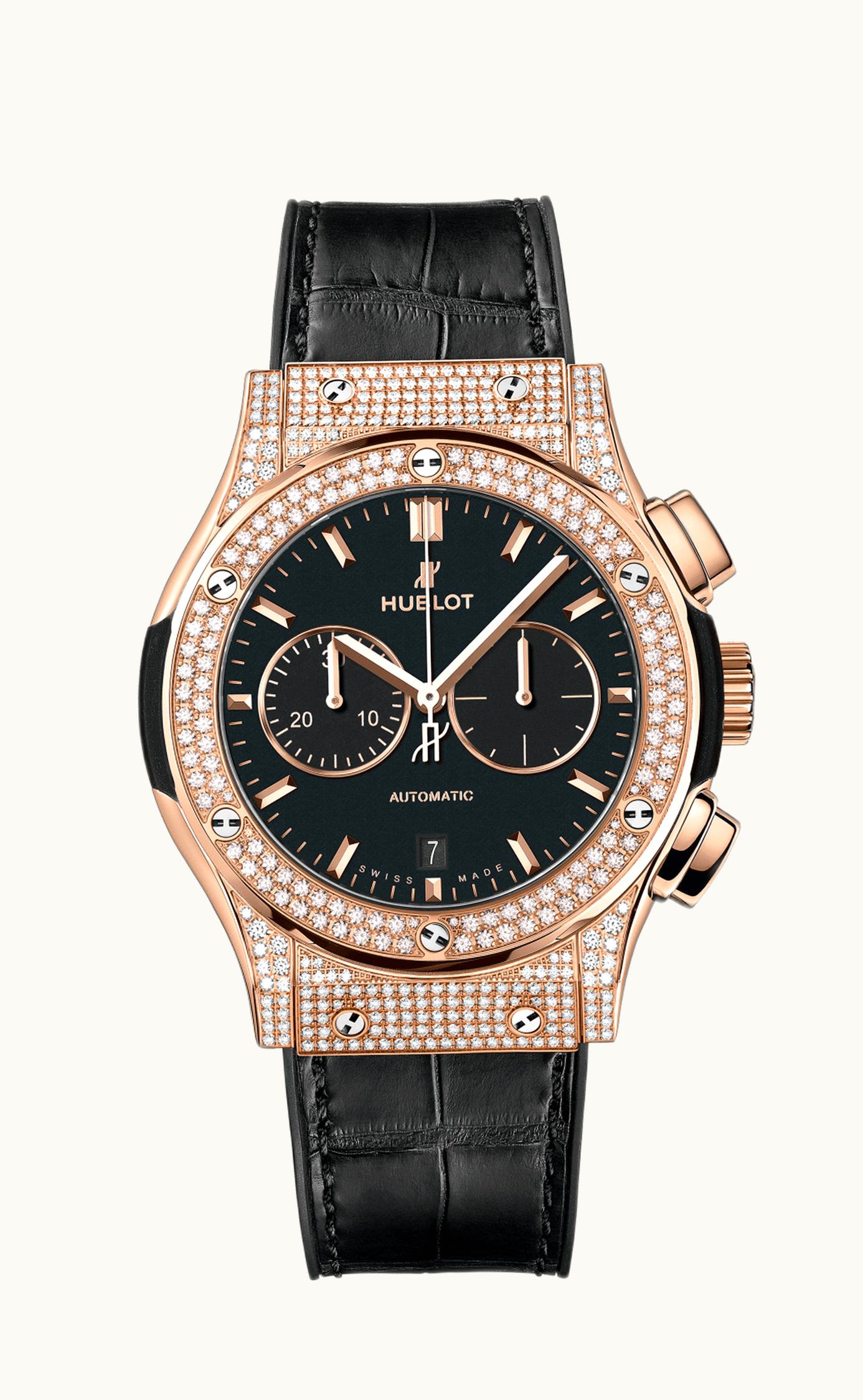 Hublot Classic Fusion 42 Chronograph King Gold - Pavé / Black / Alligator