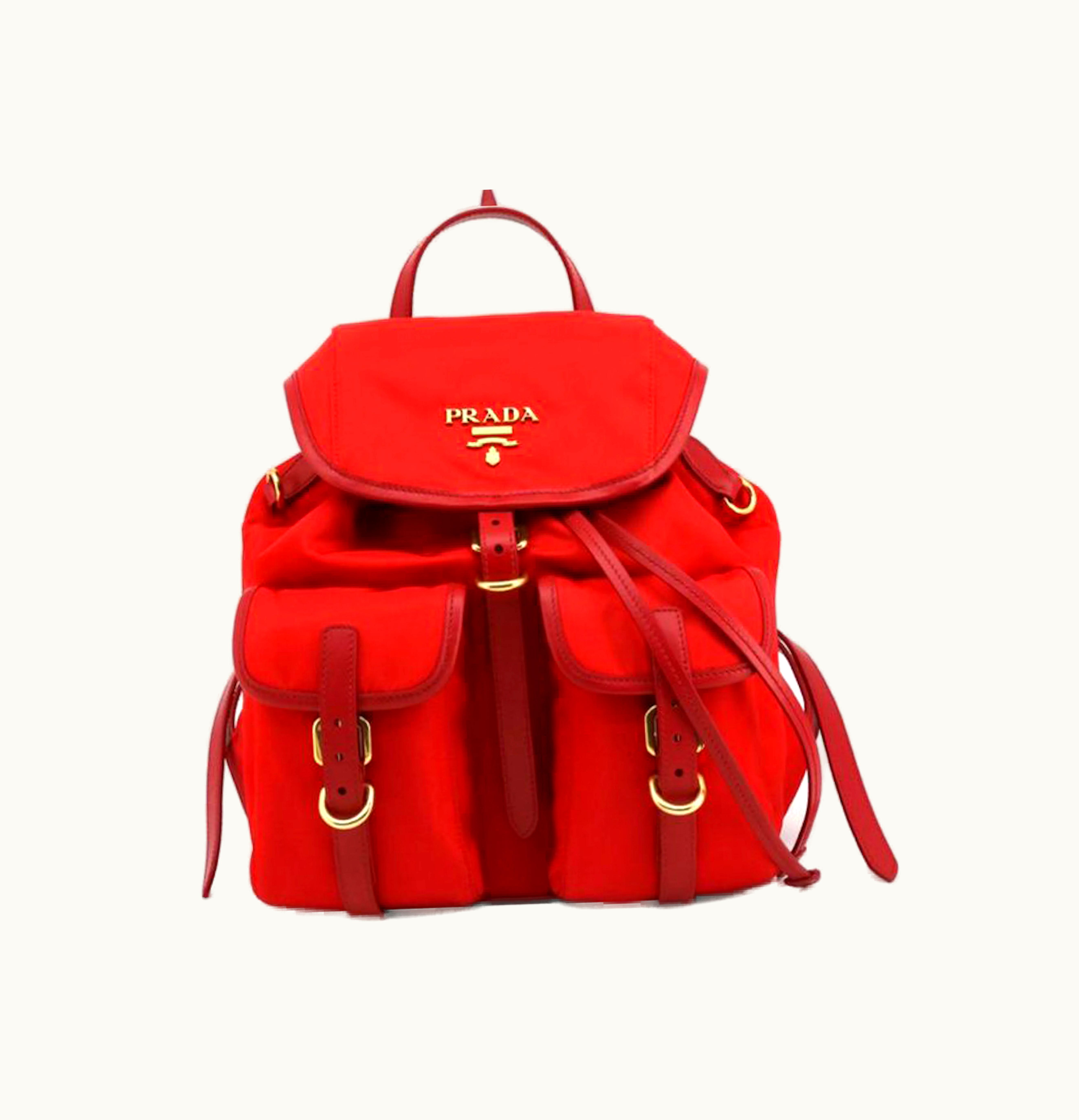 Prada Prada Drawstring Tessuto Rucksack Backpack Red