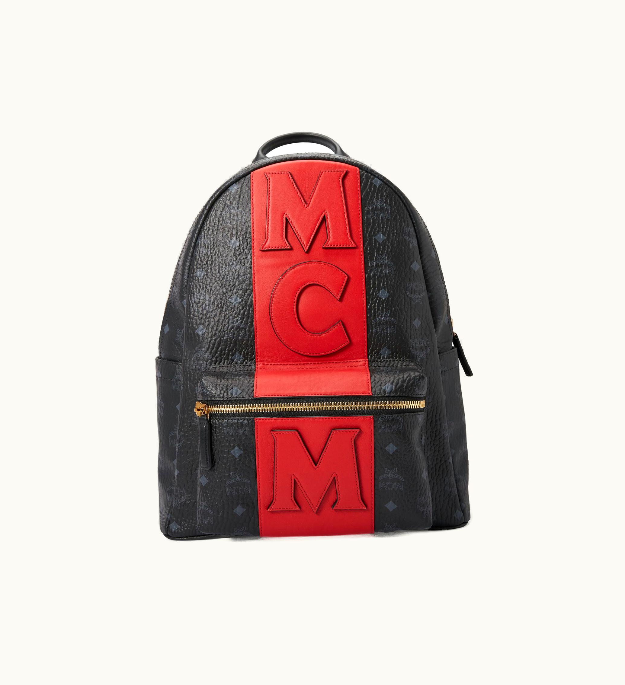 MCM MCM Stark Backpack Visetos Logo Stripe Black Red