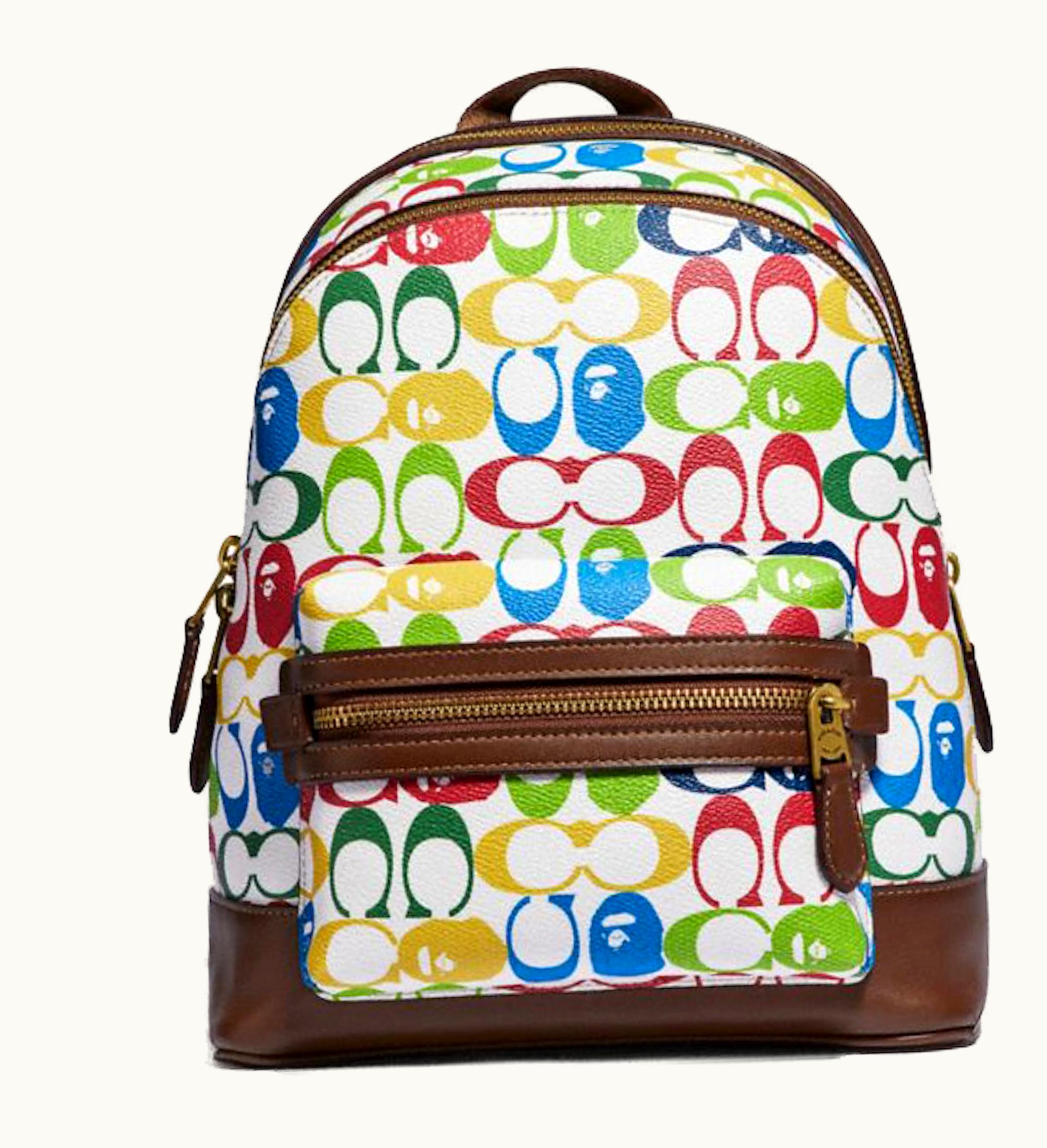 Coach Coach x BAPE Academy Backpack 23 Signature Canvas With Ape Head Brass Multi