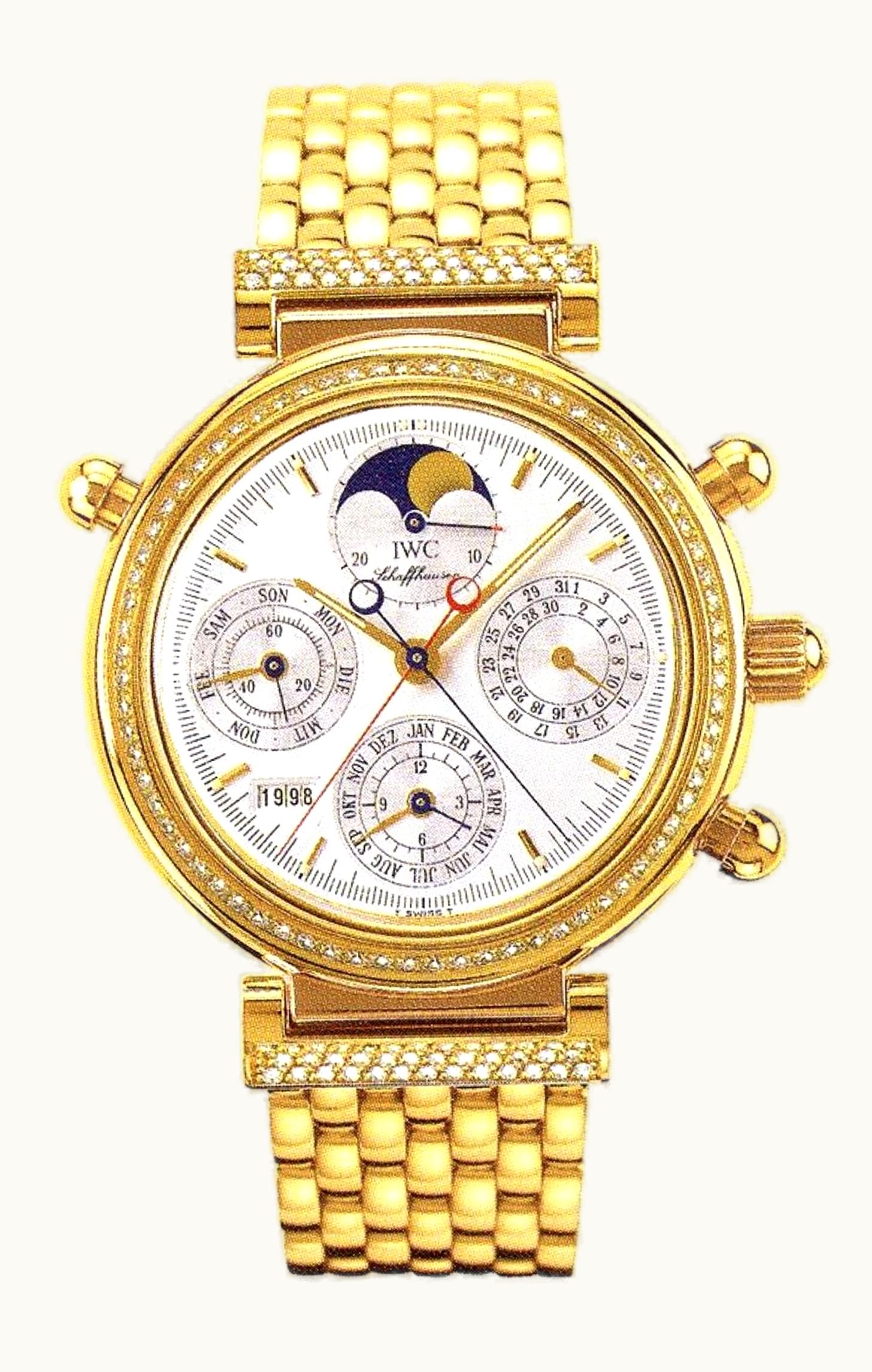 IWC Da Vinci Perpetual Rattrapante Yellow Gold / Diamond / Silver / German / Bracelet