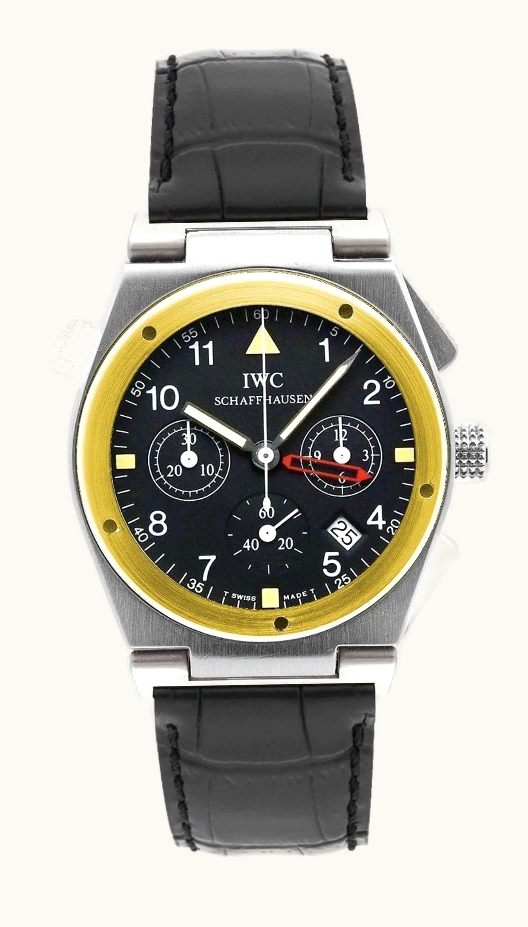 IWC Ingenieur Mecaquartz Chronograph Alarm Yellow Gold / Black / Strap