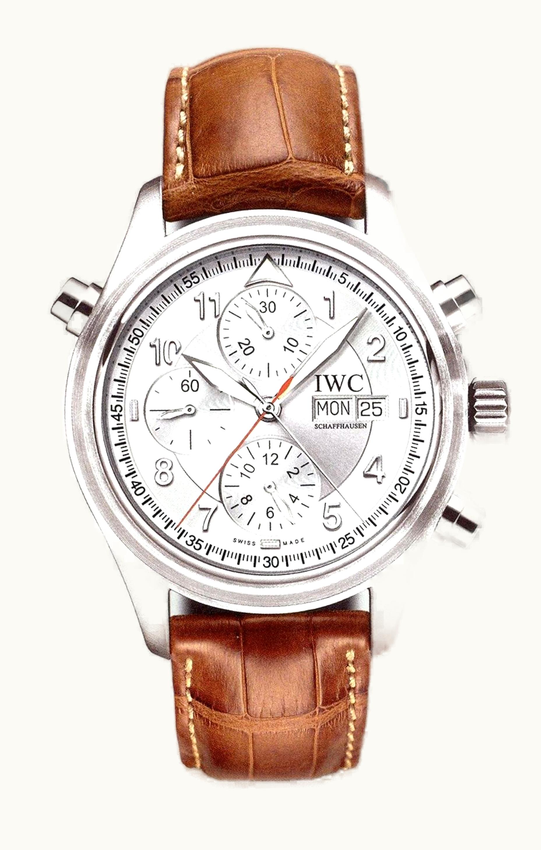 IWC Pilot's Watch Spitfire Double Chronograph Stainless Steel / Silver / English / Strap
