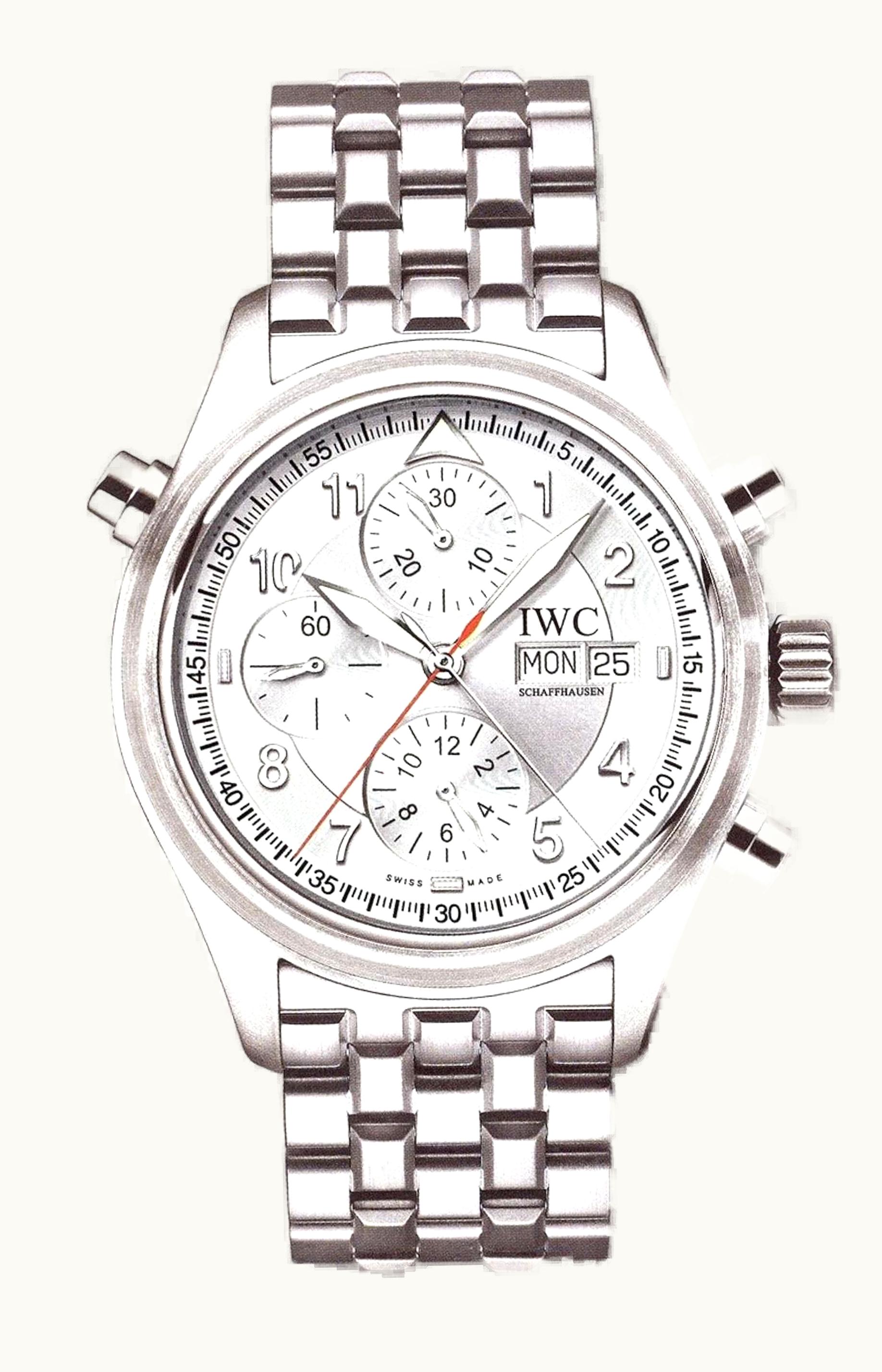 IWC Pilot's Watch Spitfire Double Chronograph Stainless Steel / Silver / English / Bracelet