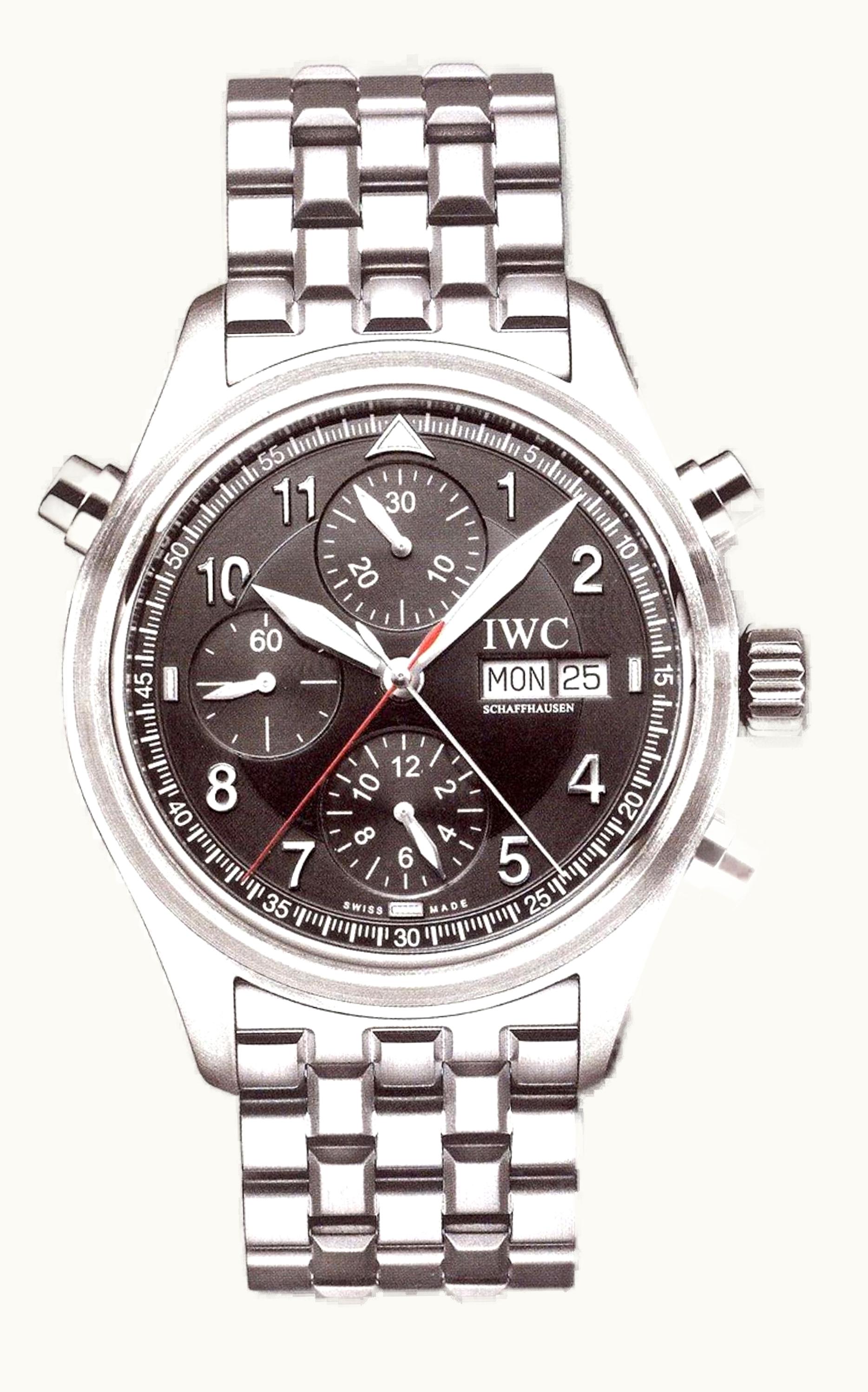 IWC Pilot's Watch Spitfire Double Chronograph Stainless Steel / Black / Italian / Bracelet