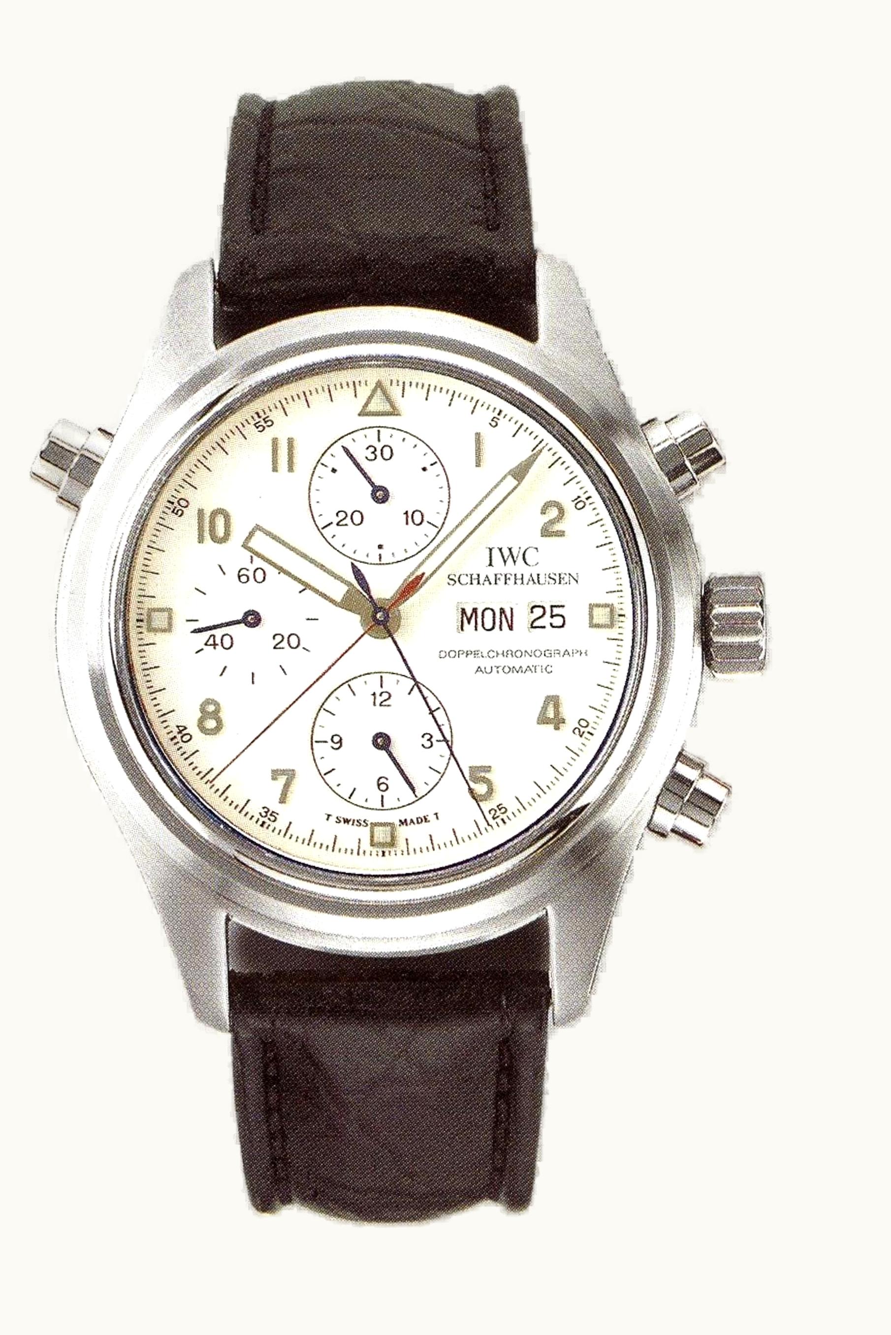 IWC Pilot's Watch Doppelchronograph Platinum / White / English / Strap