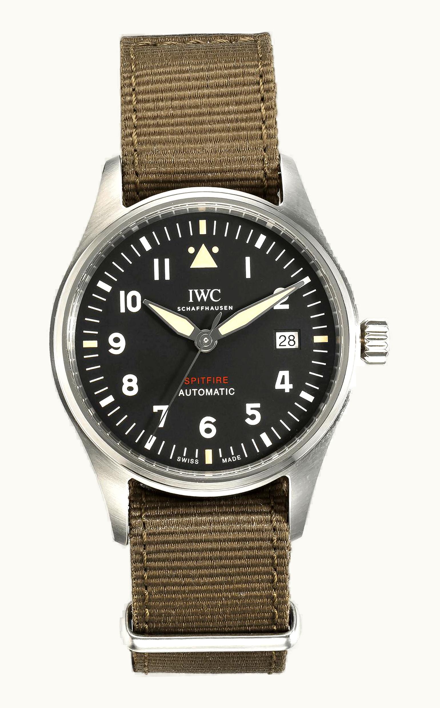 IWC Pilot's Watch Spitfire Double Chronograph Stainless Steel / Silver / German / Strap