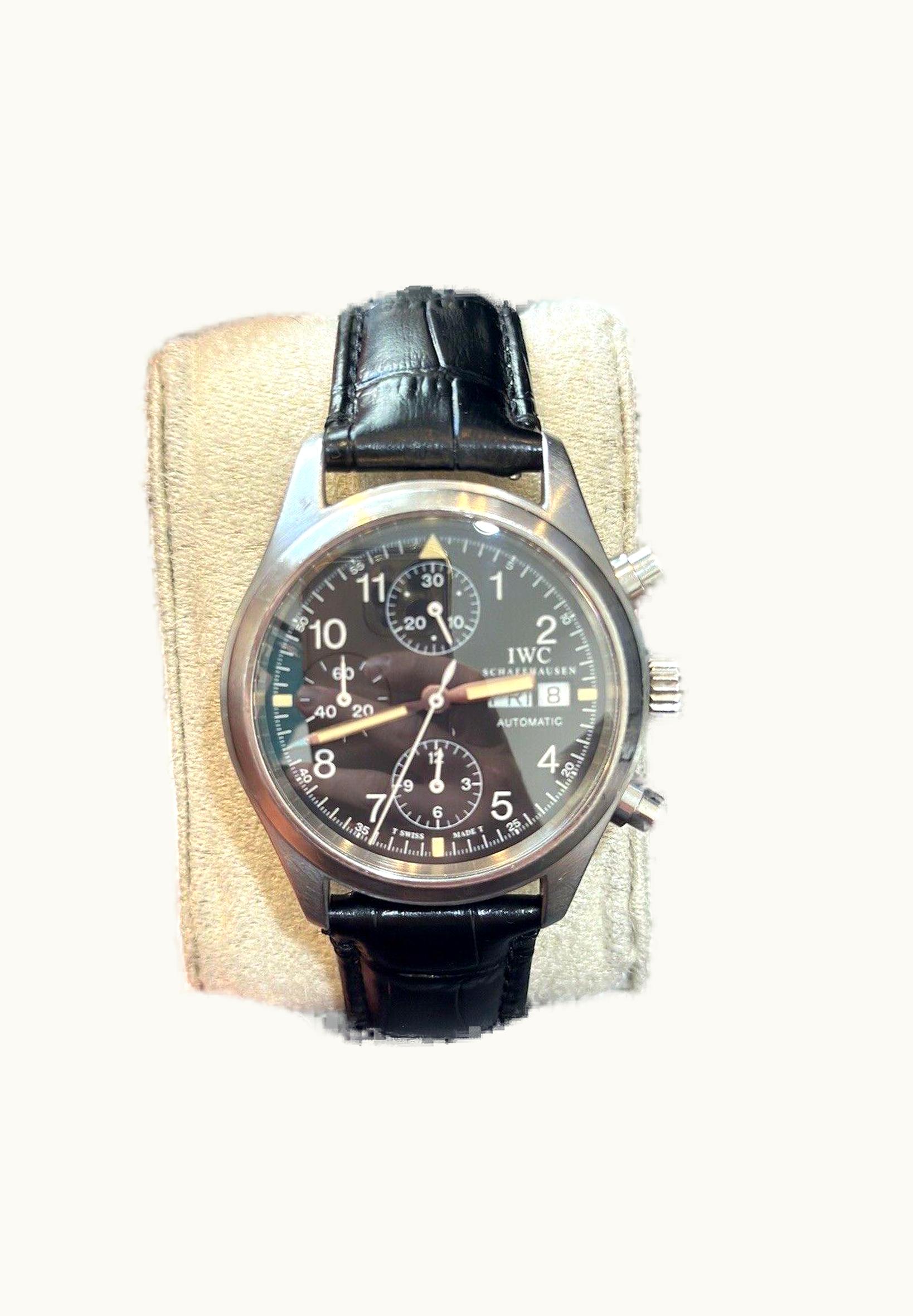 IWC Pilot's Watch Spitfire Chronograph Stainless Steel / Black / French / Strap