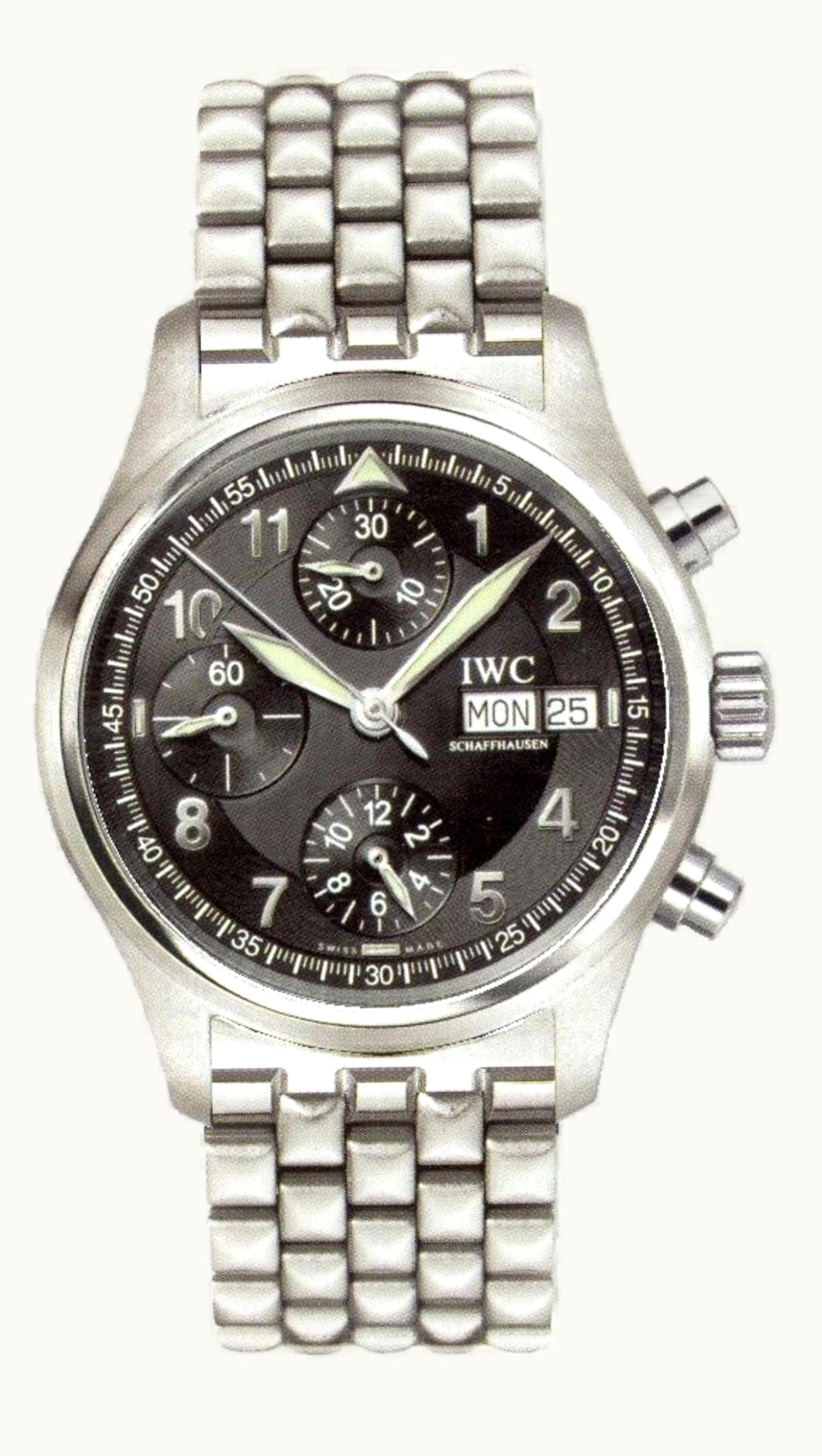 IWC Pilot's Watch Spitfire Chronograph Stainless Steel / Black / German / Bracelet