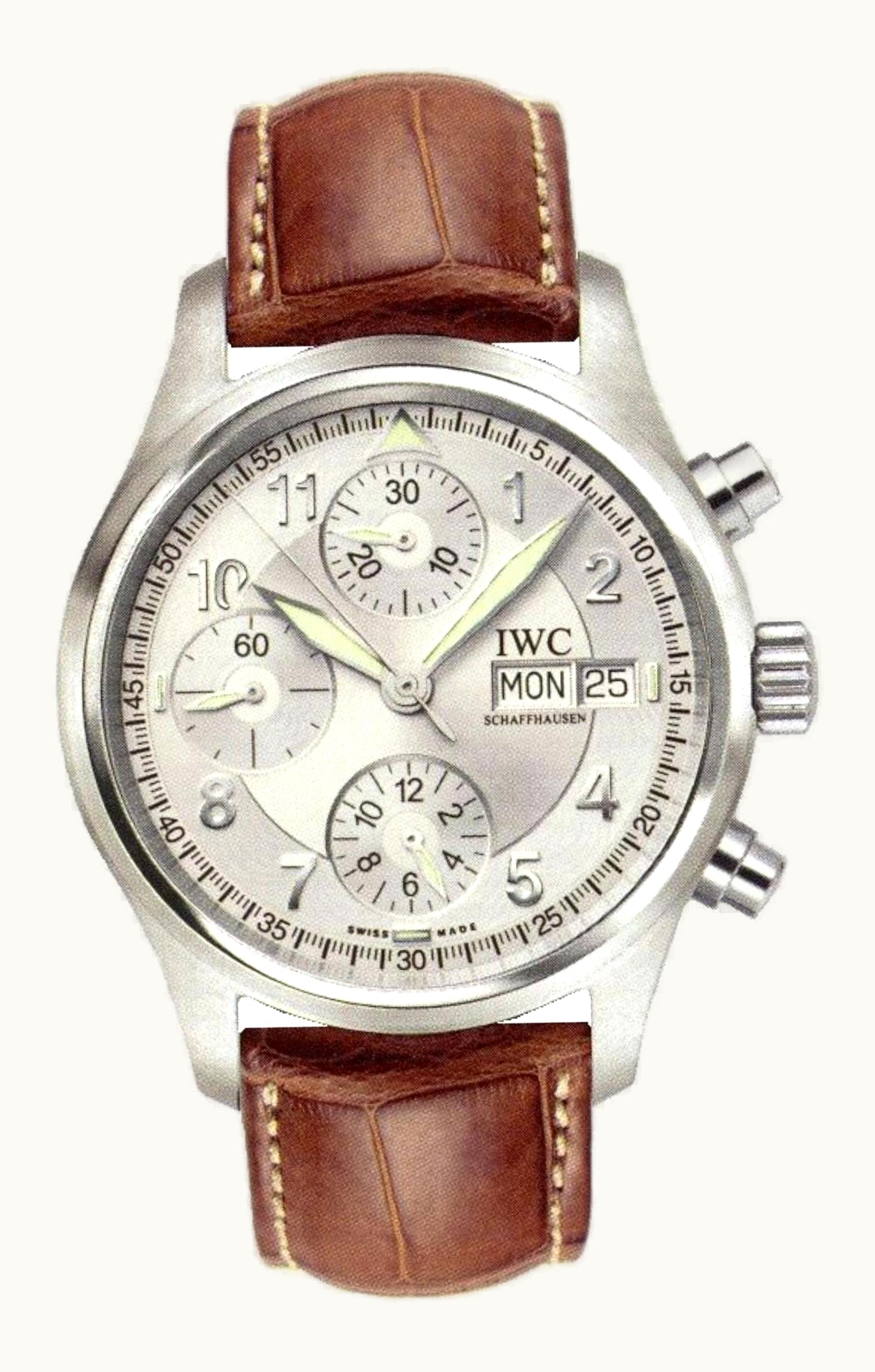 IWC Pilot's Watch Spitfire Chronograph Stainless Steel / Silver / German / Strap